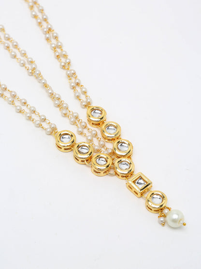 Gold-Polished White Kundan Beaded Matha Patti - Ruby Raang
