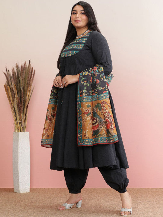 Anayna Floral Yoke Design Chanderi Cotton Anarkali Kurta With Dhoti Pants & Dupatta