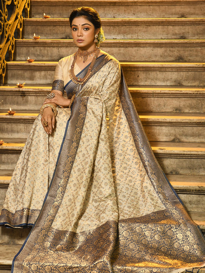 Anaita Off White Banarasi Saree With Blouse Piece