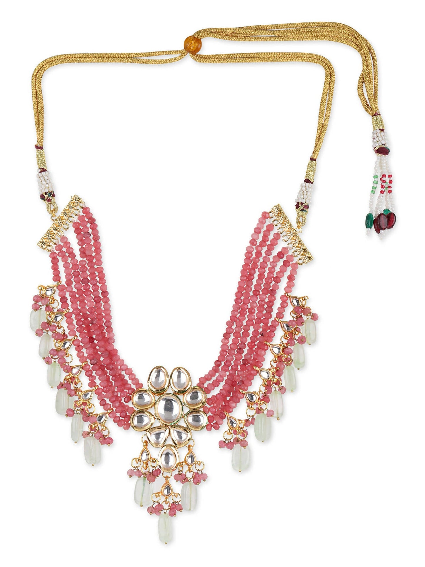 Pink White Brass Gold-Polished Necklace - Ruby Raang