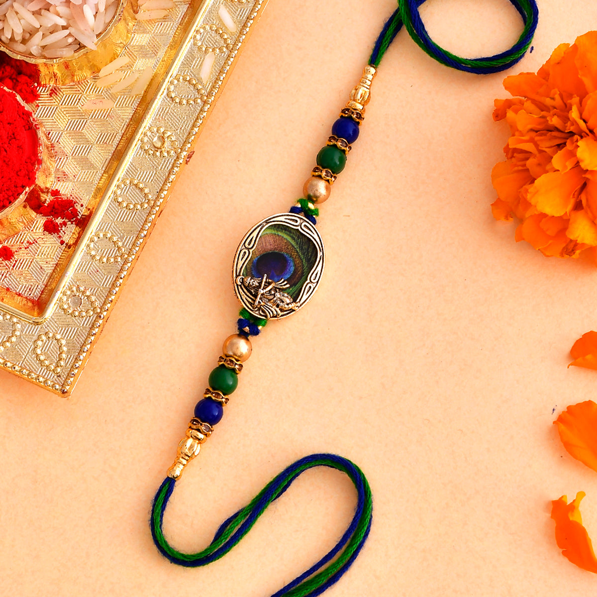 trueBrowns X Voylla Peacock Feather Beaded Single Rakhi