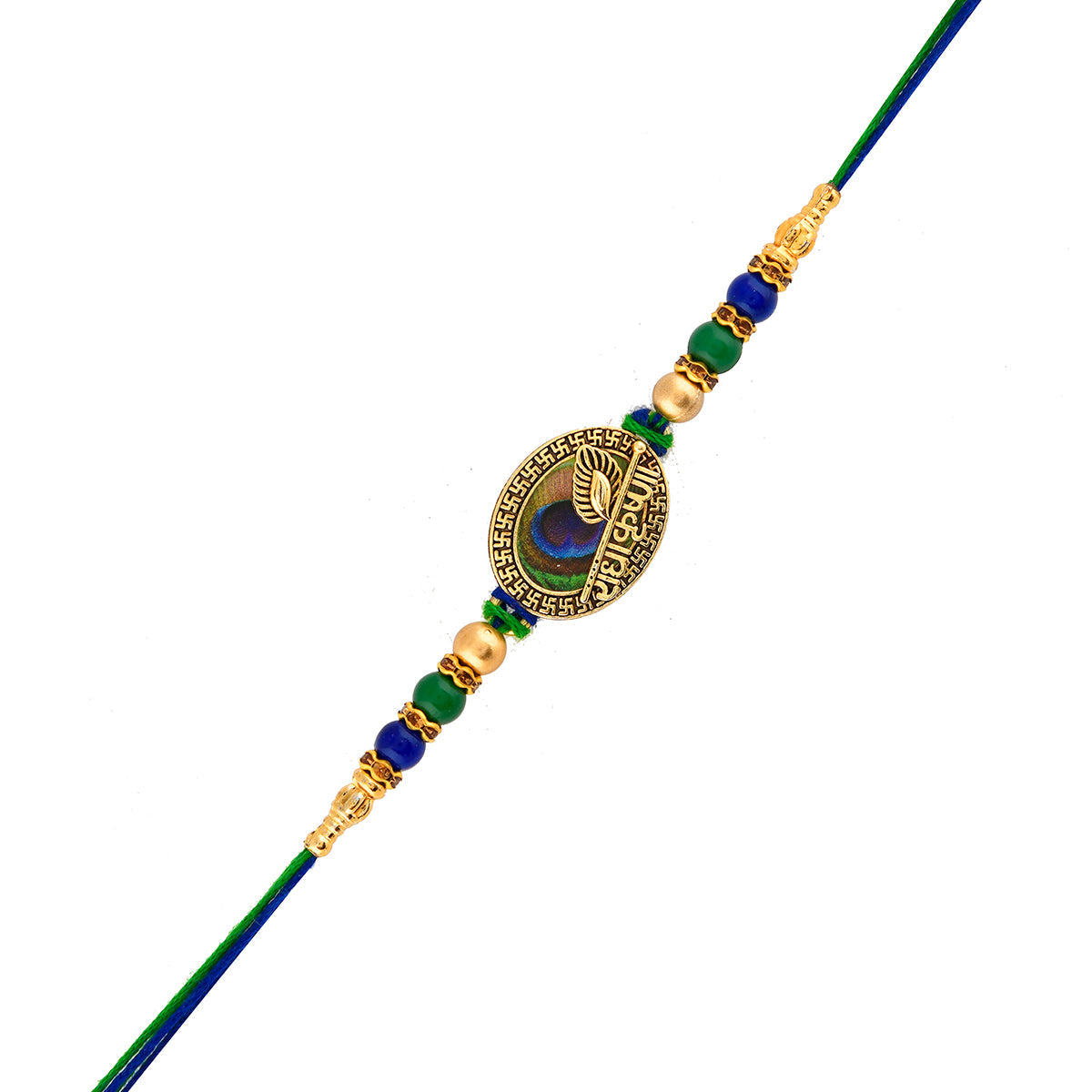 trueBrowns X Voylla Radha Krishna Peacock Feather Beaded Thread Rakhi