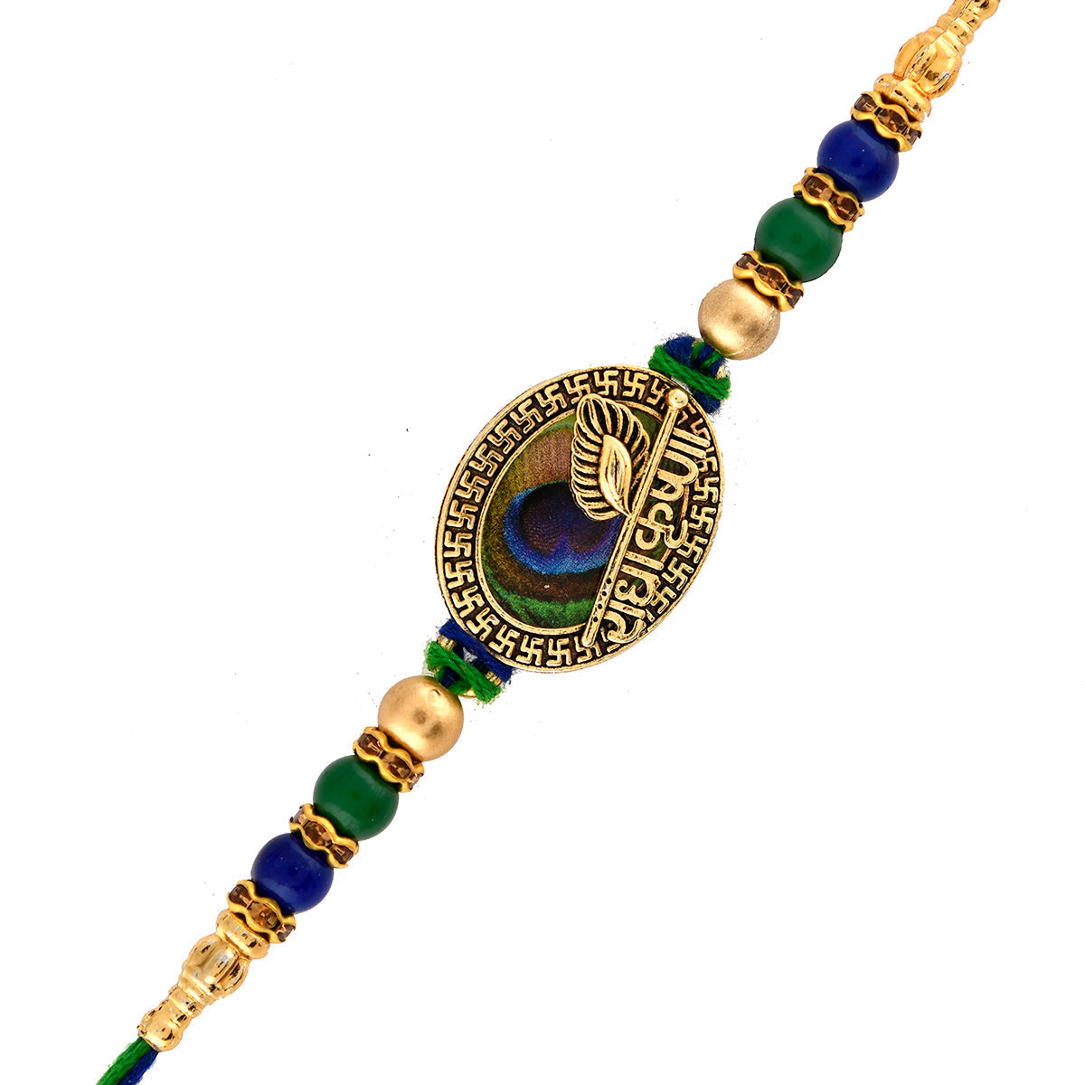 trueBrowns X Voylla Radha Krishna Peacock Feather Beaded Thread Rakhi