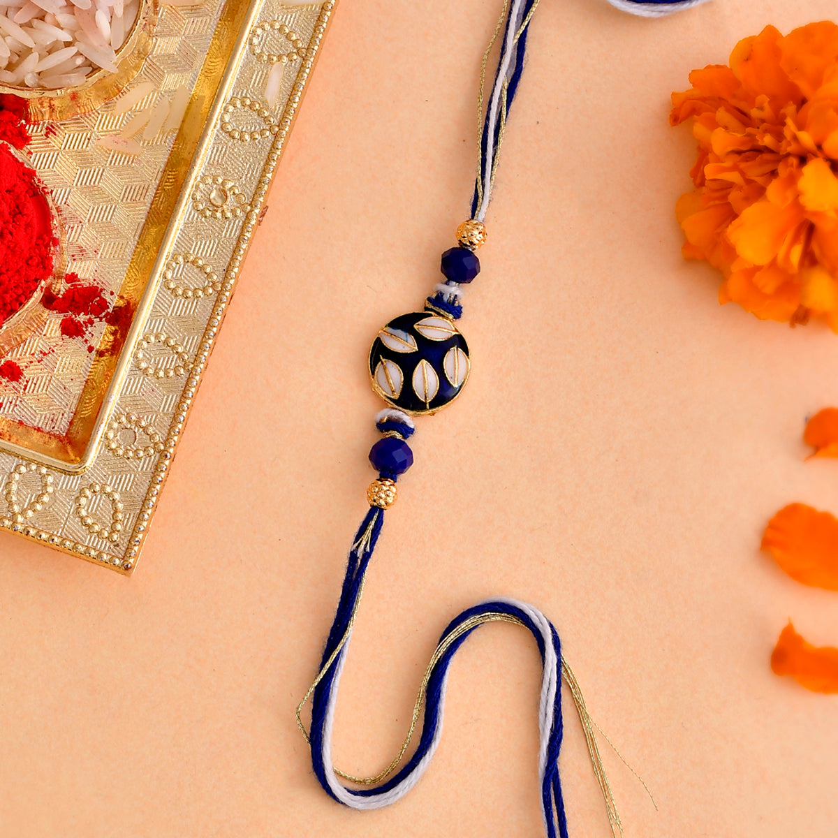 trueBrowns X Voylla Ethnic Embellished Blue Thread Rakhi