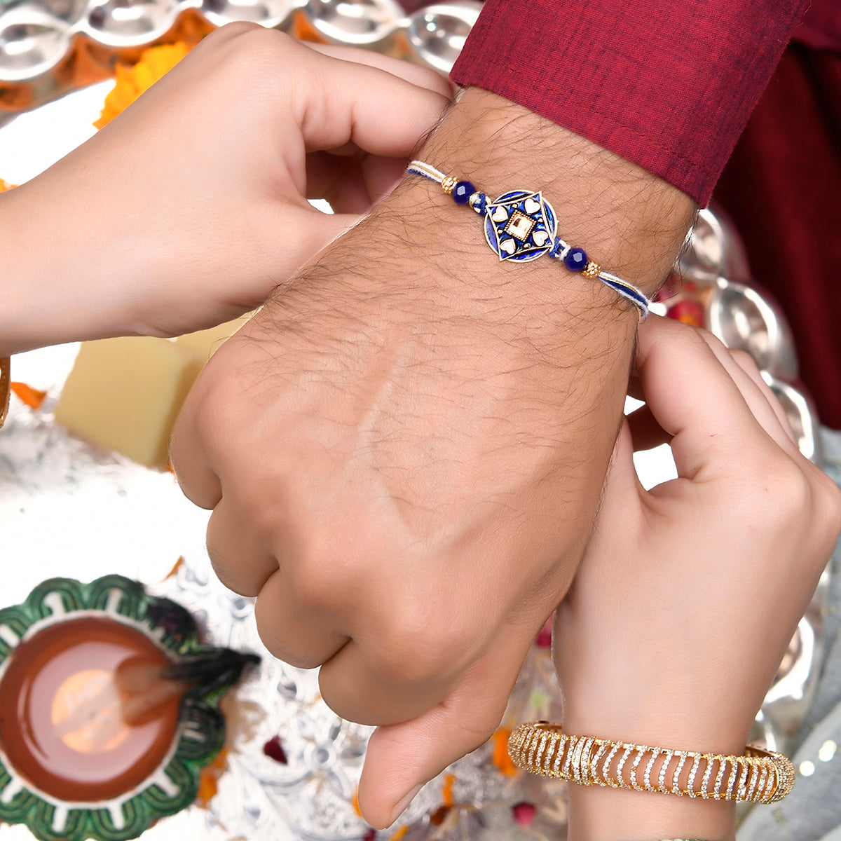 trueBrowns X Voylla Ethnic Mandala Inspired Blue Thread Rakhi