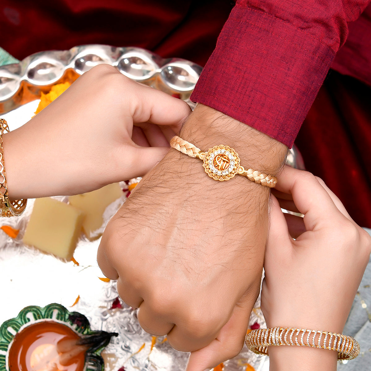 trueBrowns X Voylla Traditional Shree Inscription Zirconia Studded Rakhi