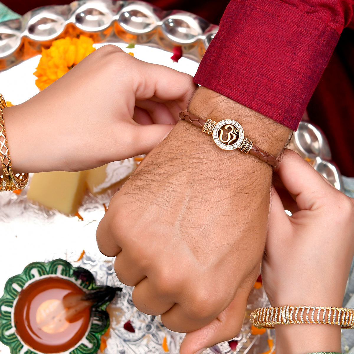 trueBrowns X Voylla Om Leather Bracelet Style Rakhi