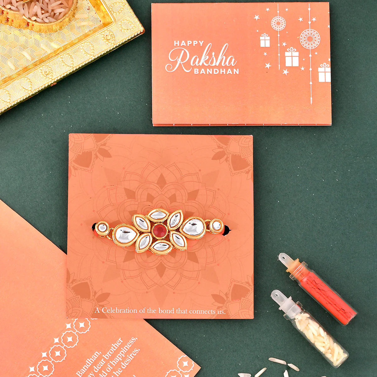 trueBrowns X Voylla Ethnic Kundan Polki Thread Rakhi