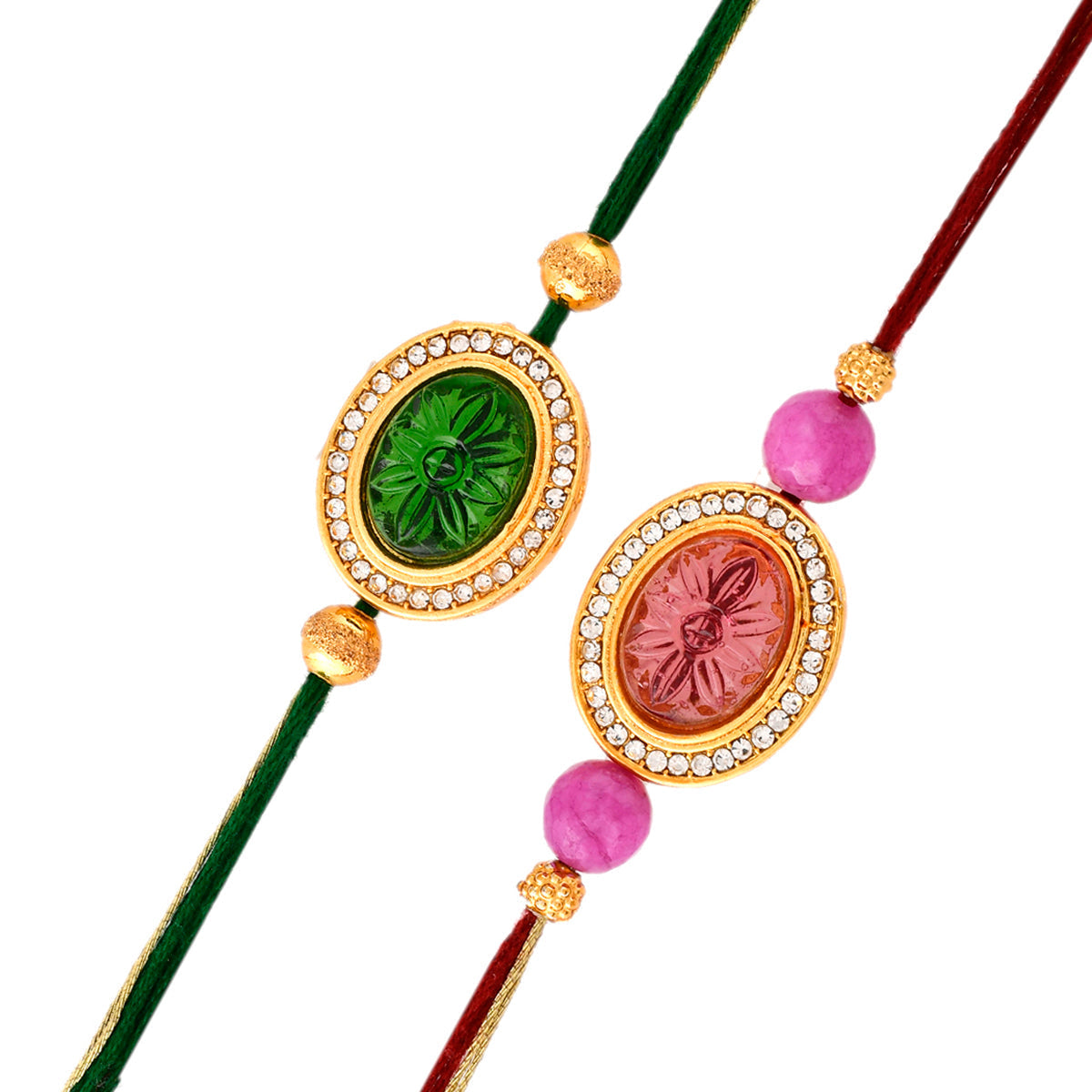 trueBrowns X Voylla Studded Pink And Green Thread Rakhis - Pack Of 2