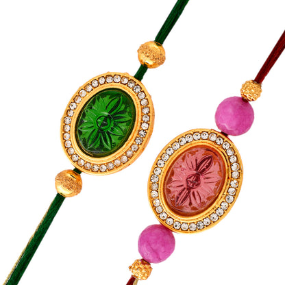 trueBrowns X Voylla Studded Pink And Green Thread Rakhis - Pack Of 2