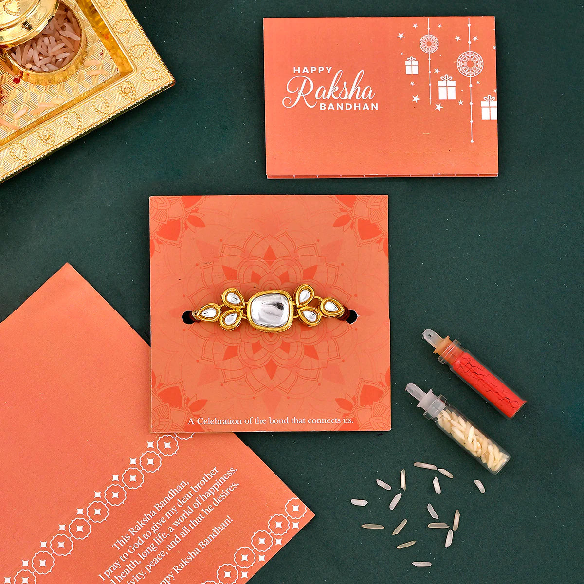 trueBrowns X Voylla Classic Kundan Polki Studded Ethnic Thread Rakhi