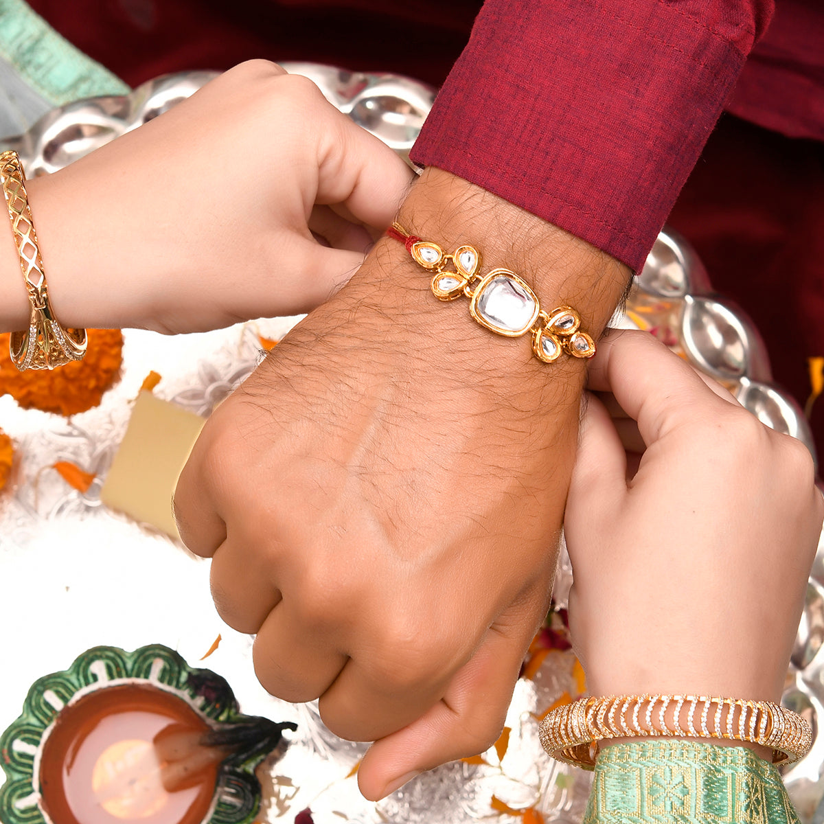 trueBrowns X Voylla Classic Kundan Polki Studded Ethnic Thread Rakhi