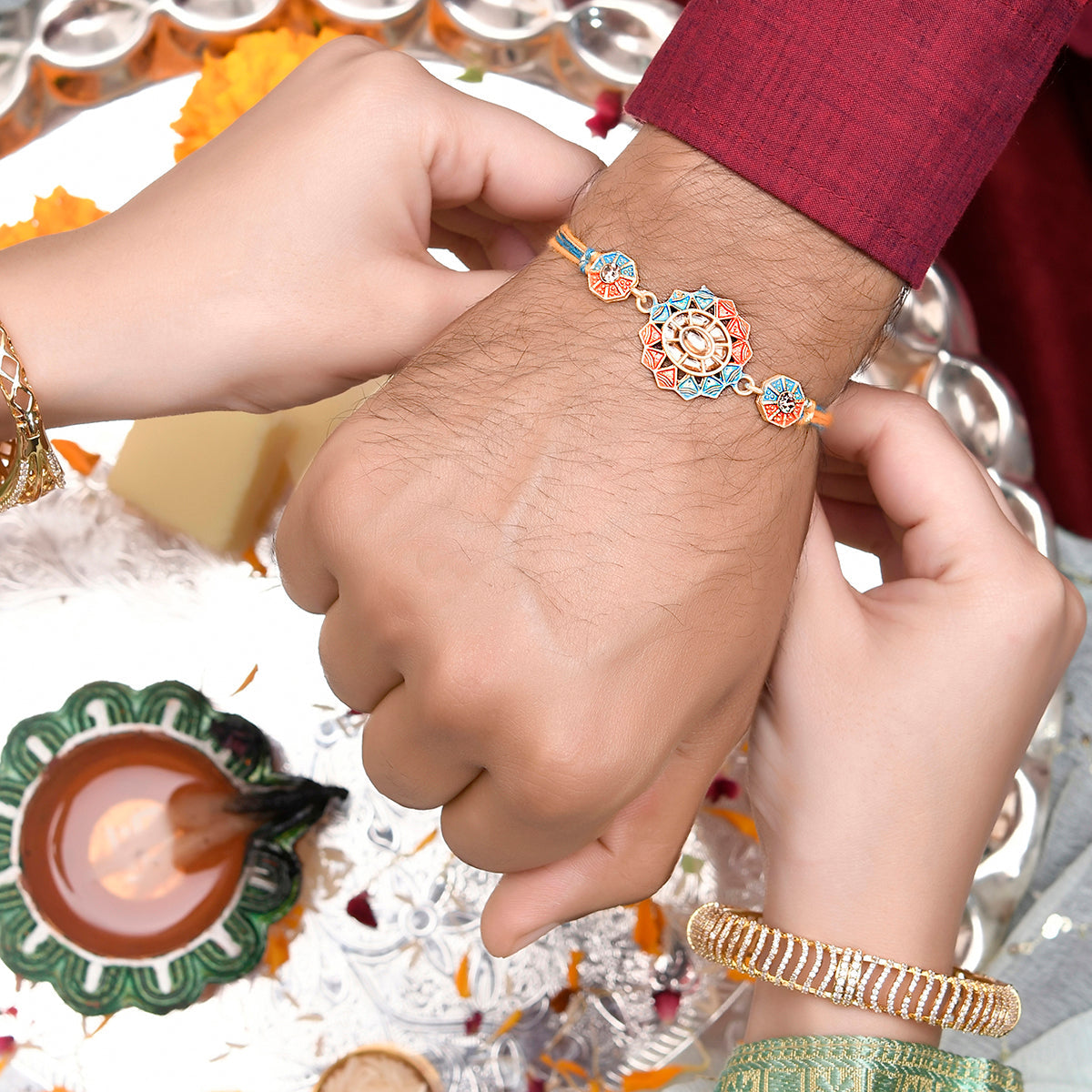trueBrowns X Voylla Colorful Golden Ethnic Thread Rakhi
