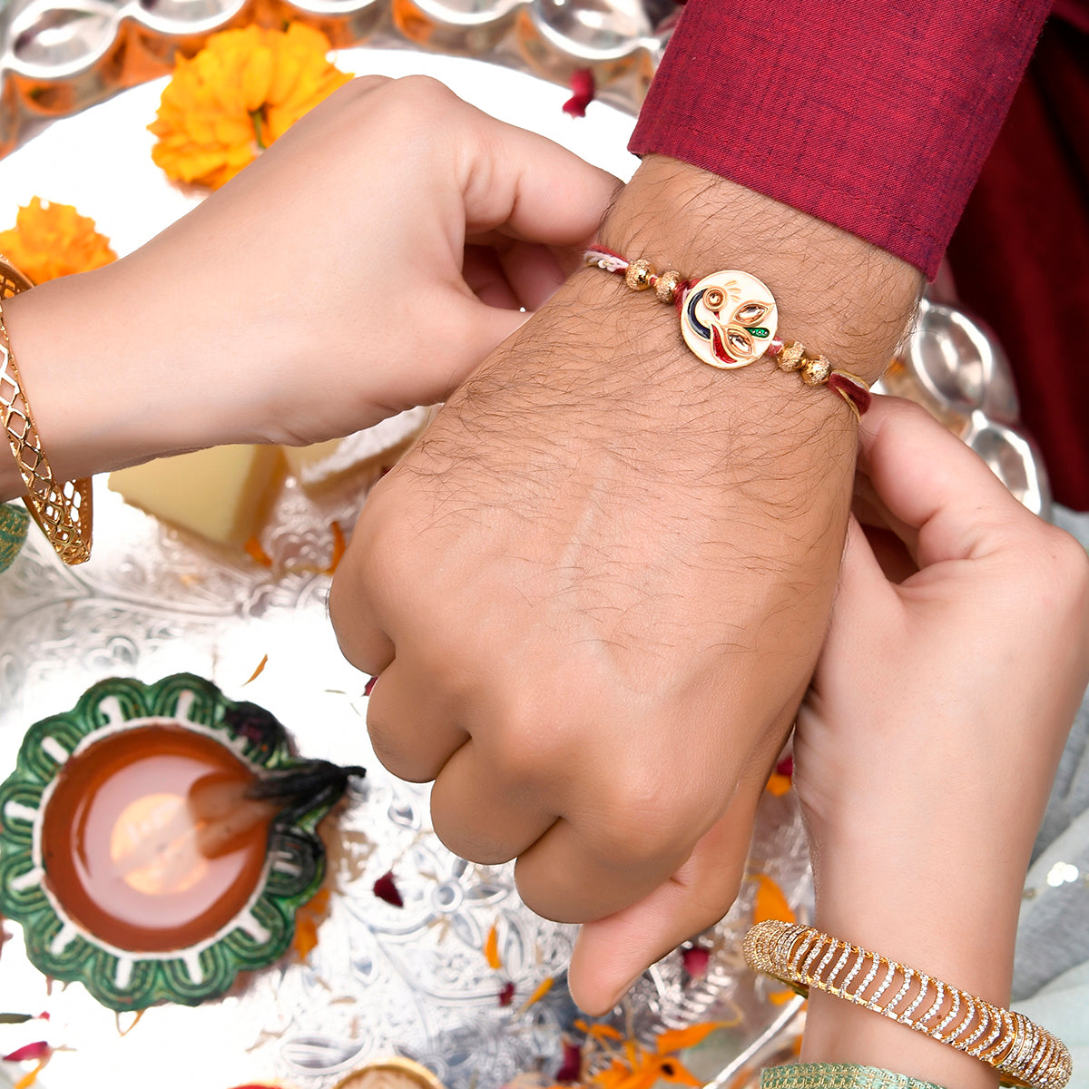 trueBrowns X Voylla Enameled Peacock Motif Thread Rakhi