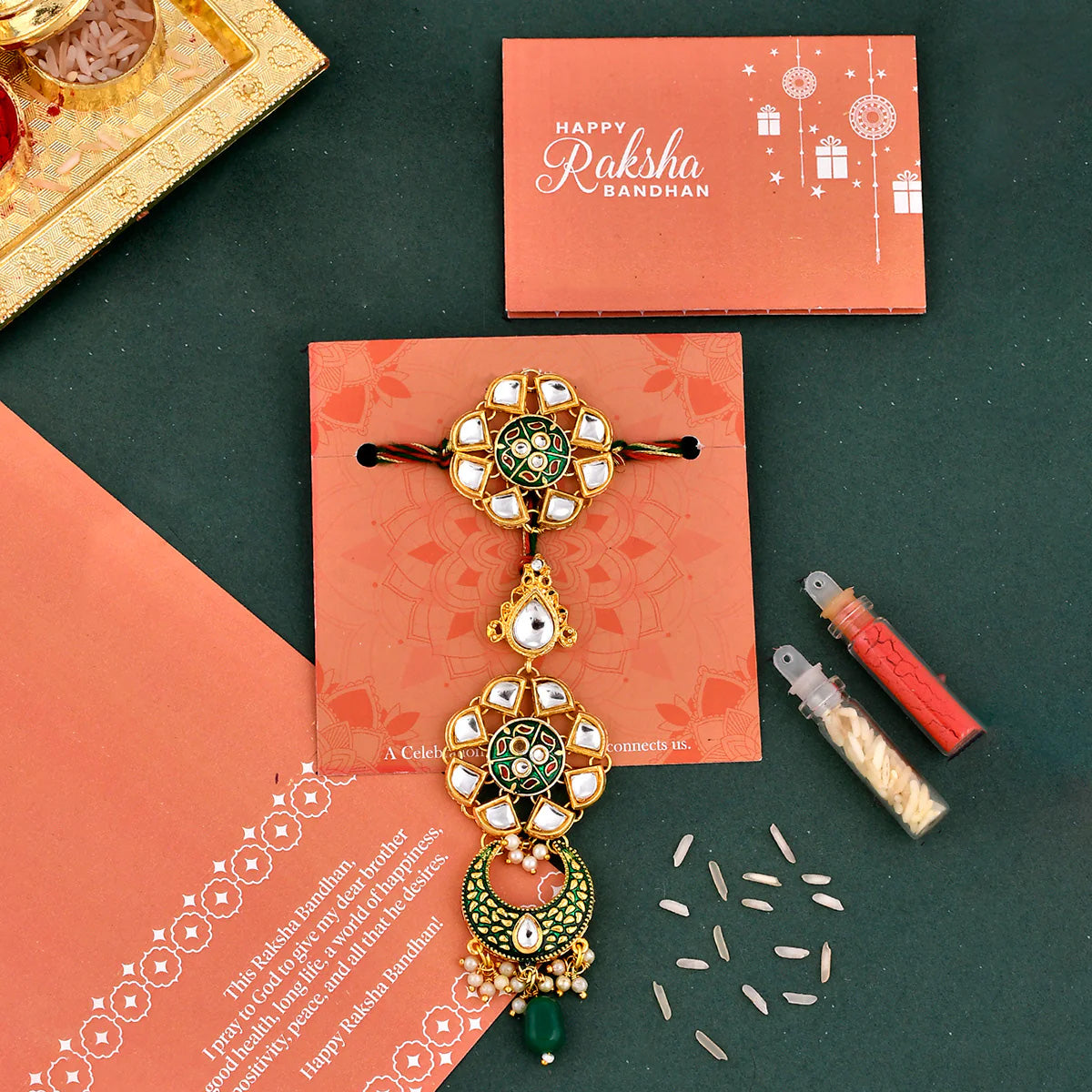 trueBrowns X Voylla Kundan Polki Enameled Bhaiya-Bhabhi Rakhi