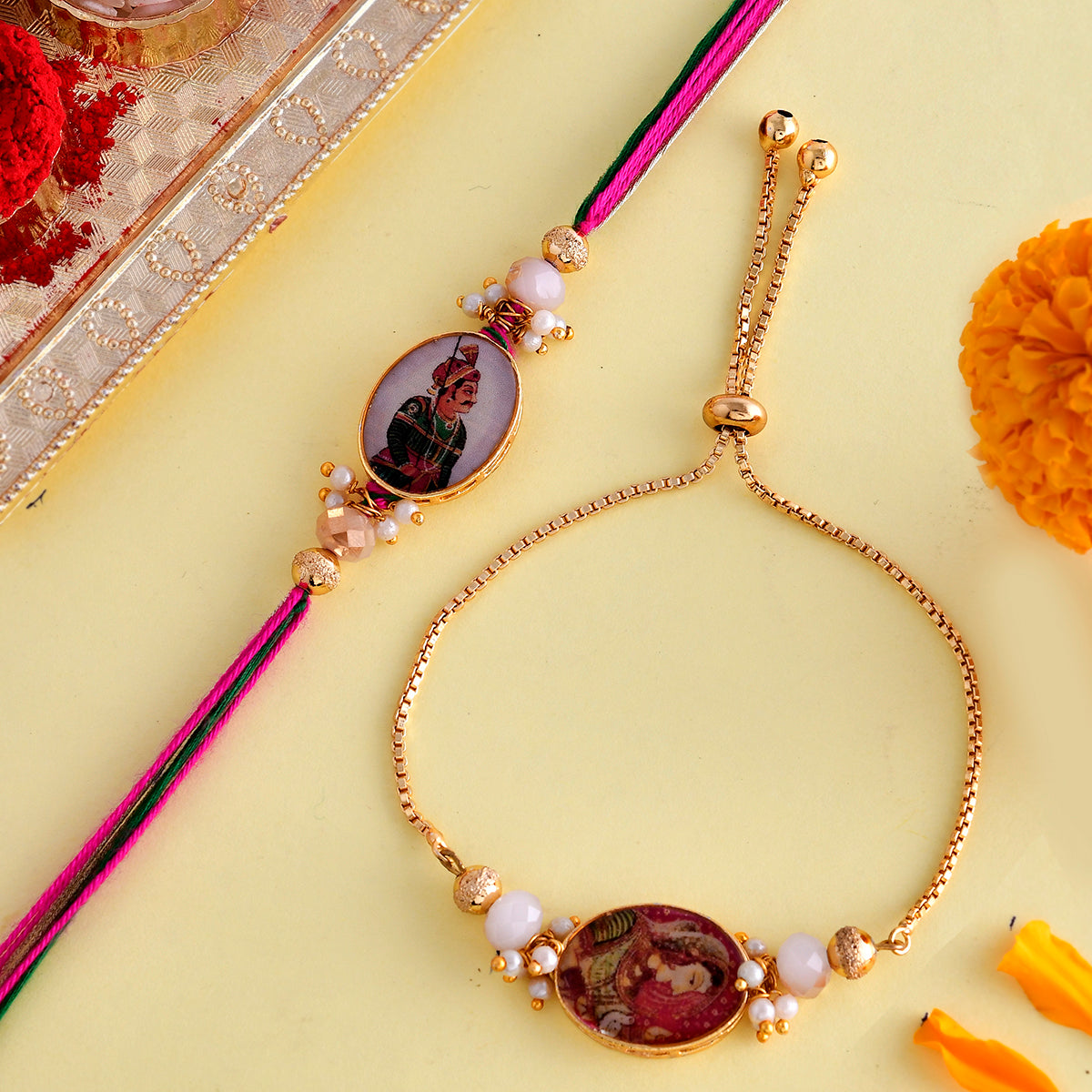 trueBrowns X Voylla Traditional King And Queen Pearl Beads Bhaiya-Bhabhi Rakhi