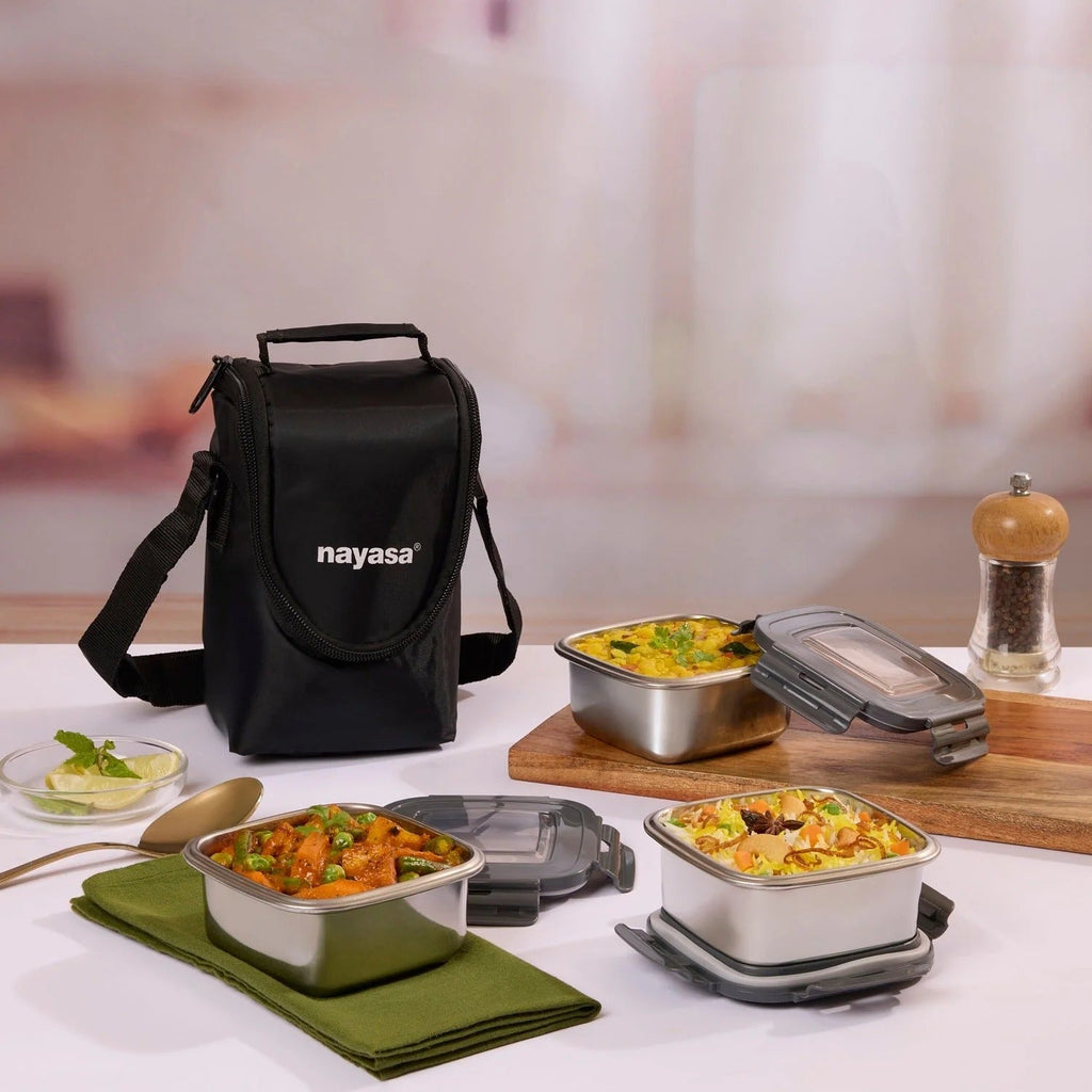 Nayasa Eco Crunch Lunch Box with 3 Containers 300ml Each