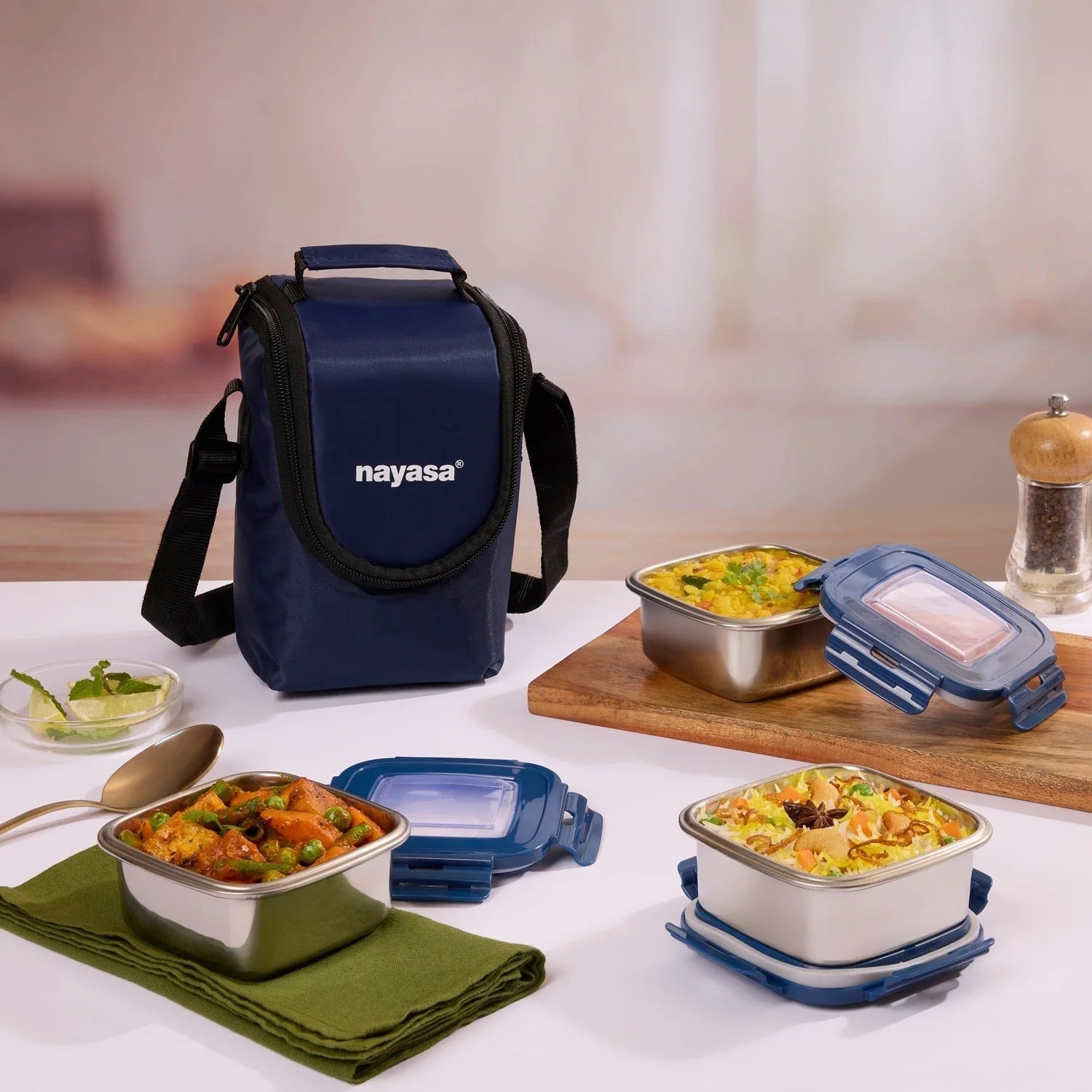 Nayasa Eco Crunch Lunch Box with 3 Containers 300ml Each