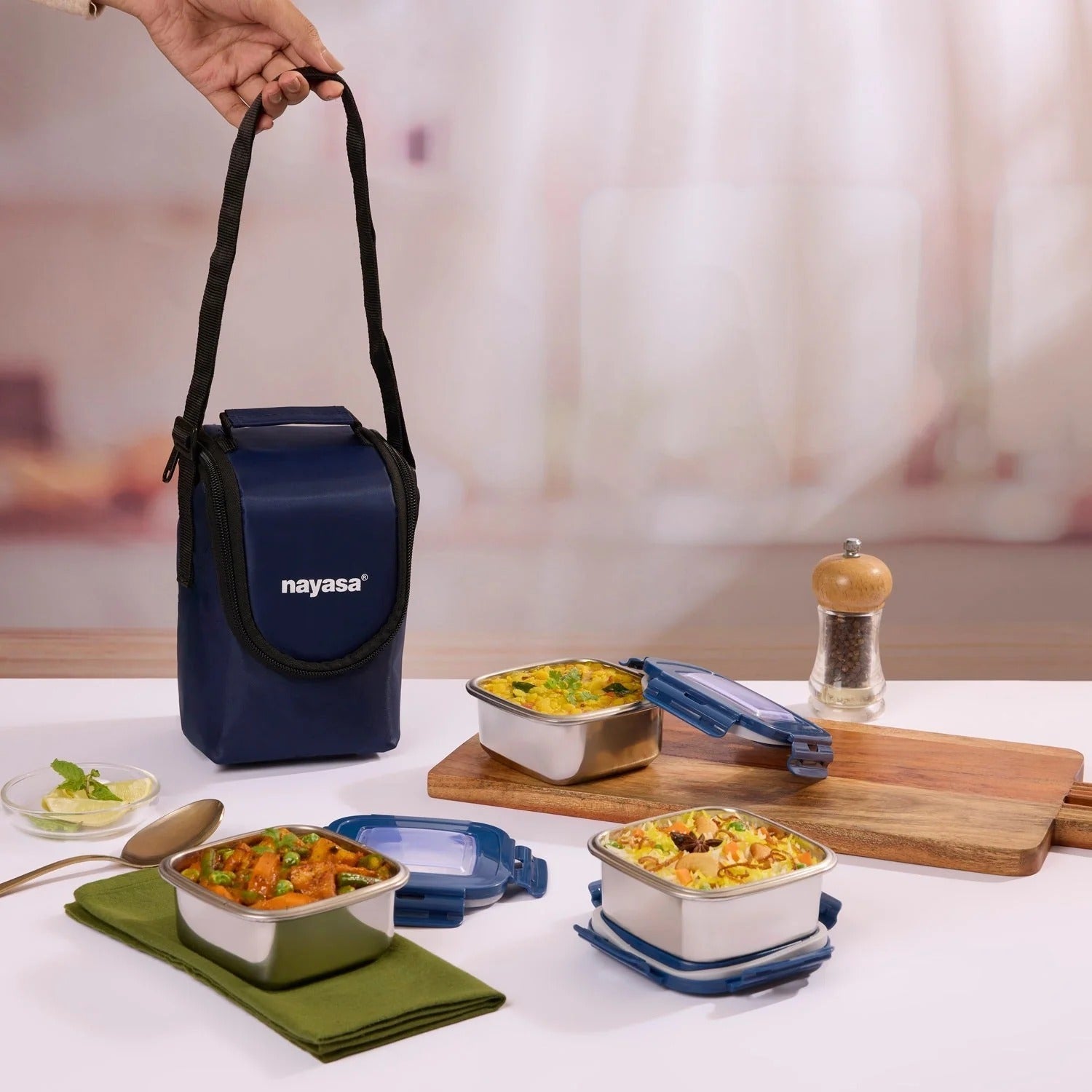 Nayasa Eco Crunch Lunch Box with 3 Containers 300ml Each