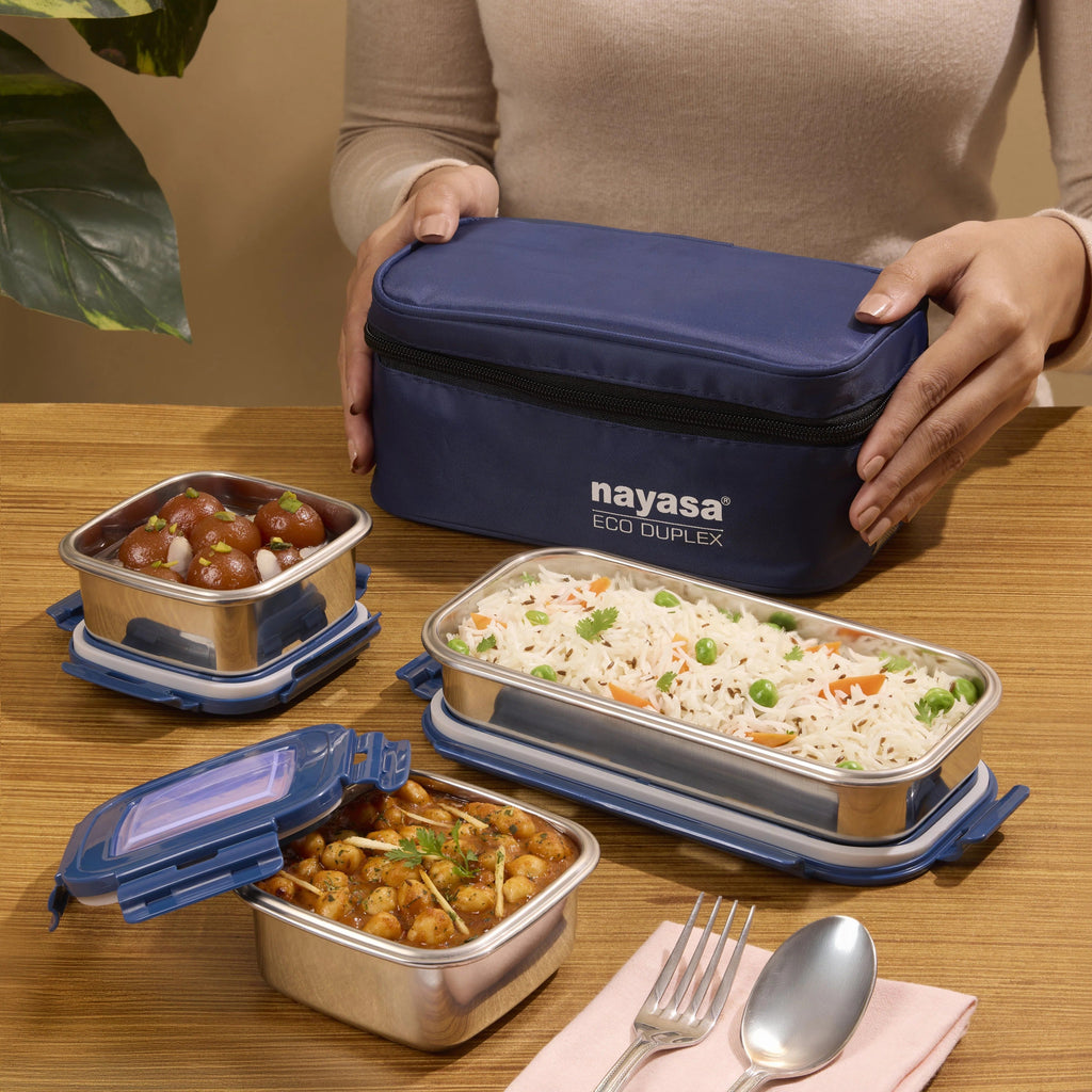 Nayasa Eco Duplex Stainless Steel Lunch Box Set of 3
