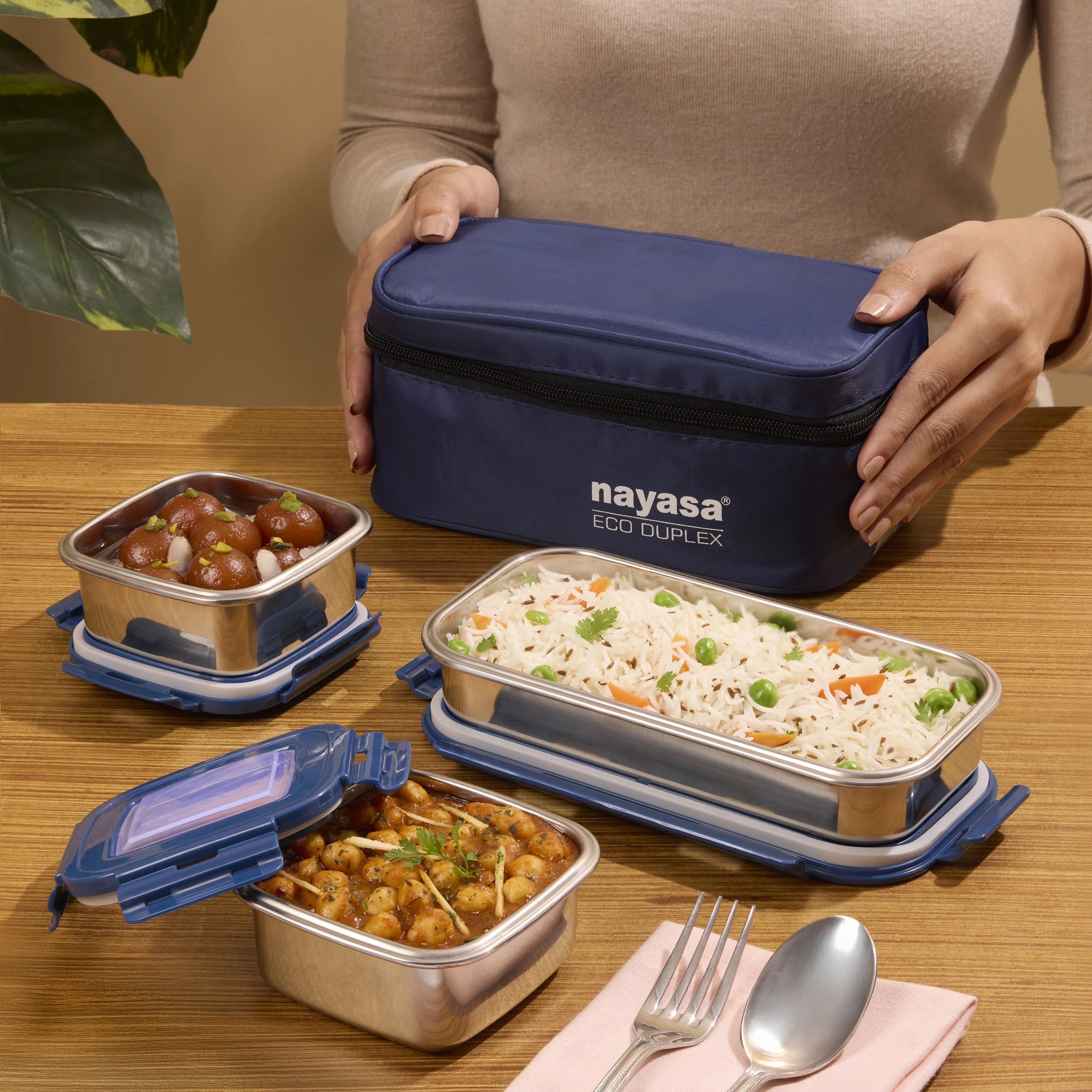 Nayasa Eco Duplex Stainless Steel Lunch Box Set of 3