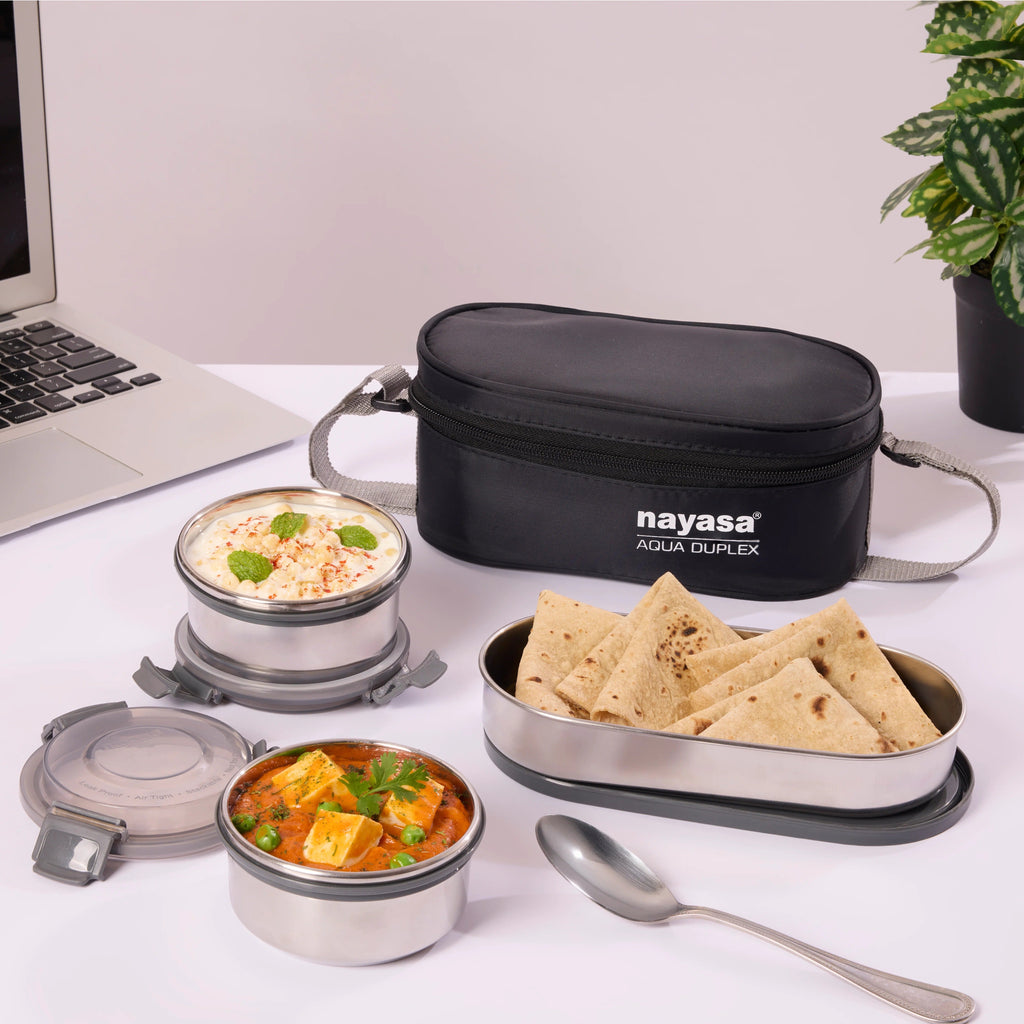 Nayasa Aqua Duplex Stainless Steel Lunch Box Set