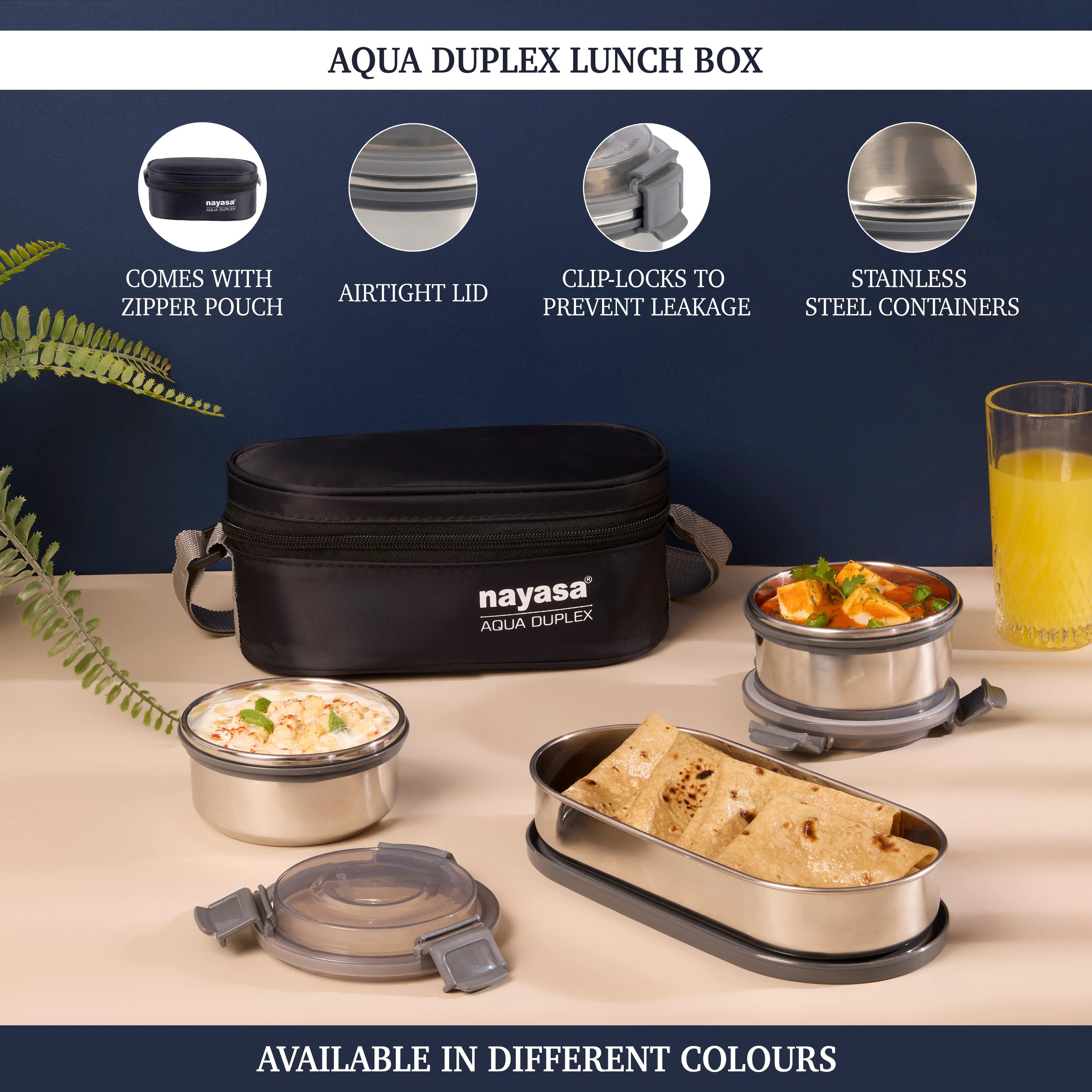 Nayasa Aqua Duplex Stainless Steel Lunch Box Set