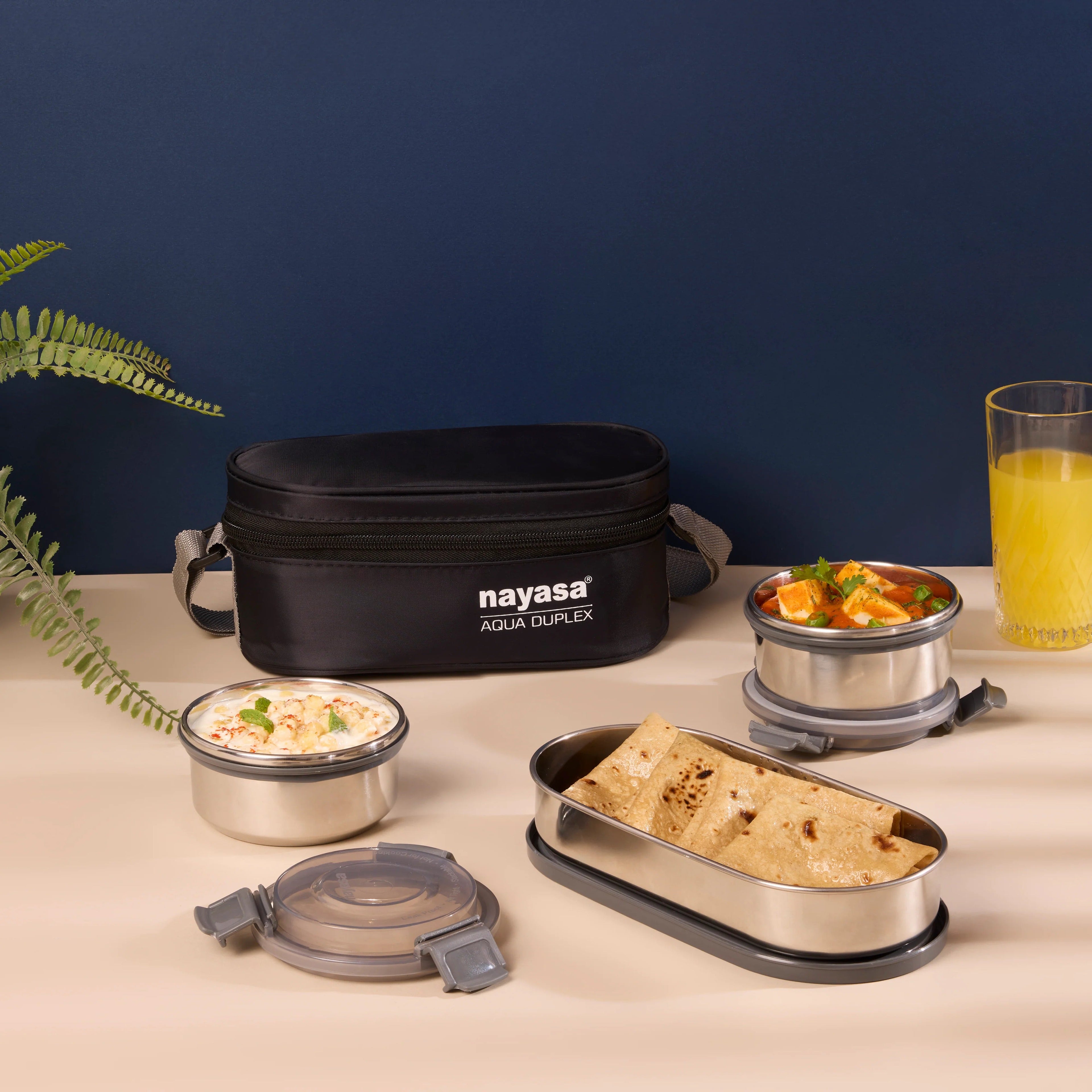 Nayasa Aqua Duplex Stainless Steel Lunch Box Set