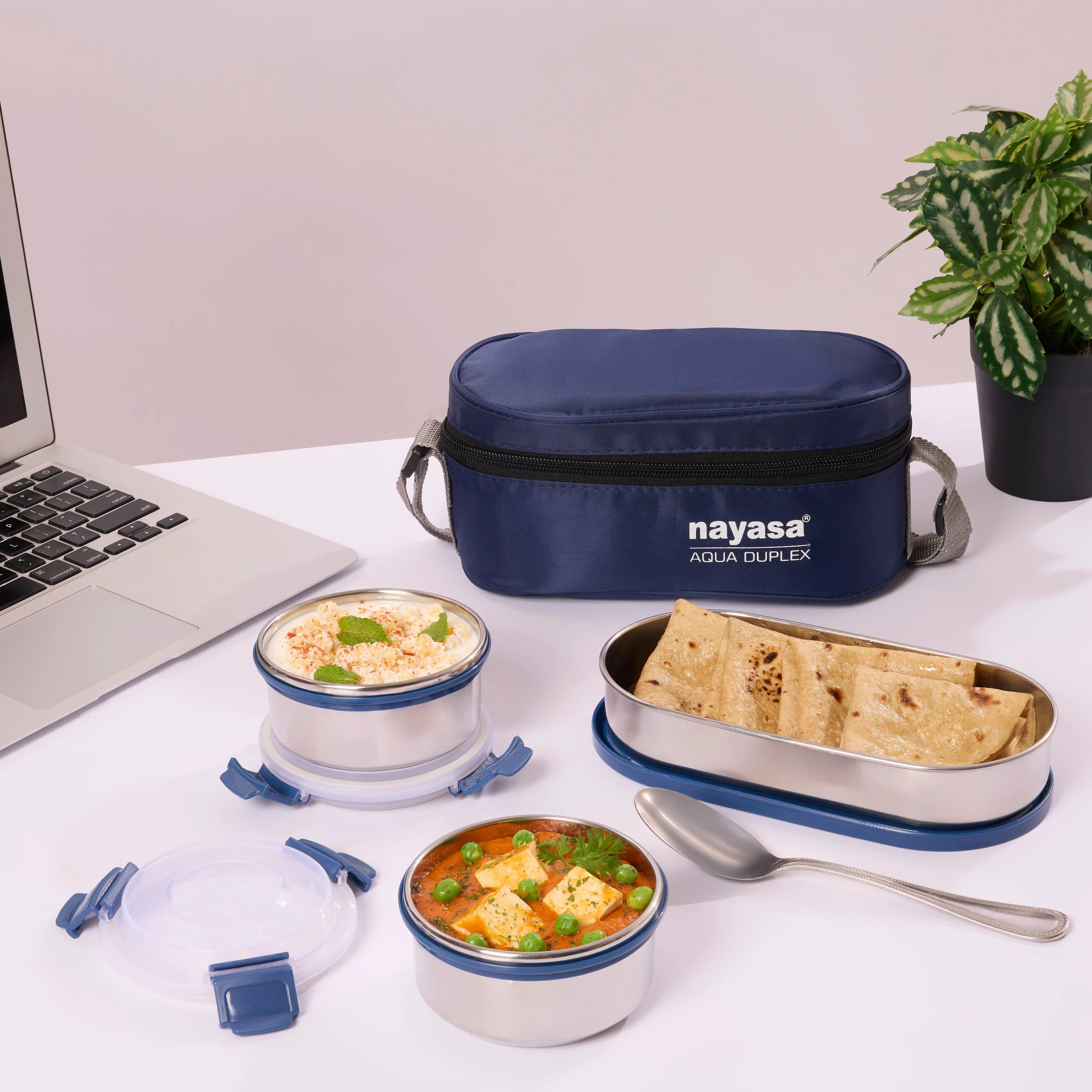 Nayasa Aqua Duplex Stainless Steel Lunch Box Set