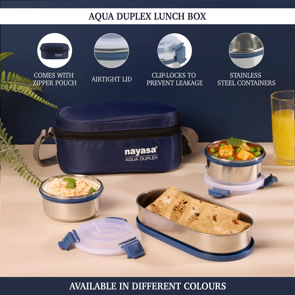 Nayasa Aqua Duplex Stainless Steel Lunch Box Set