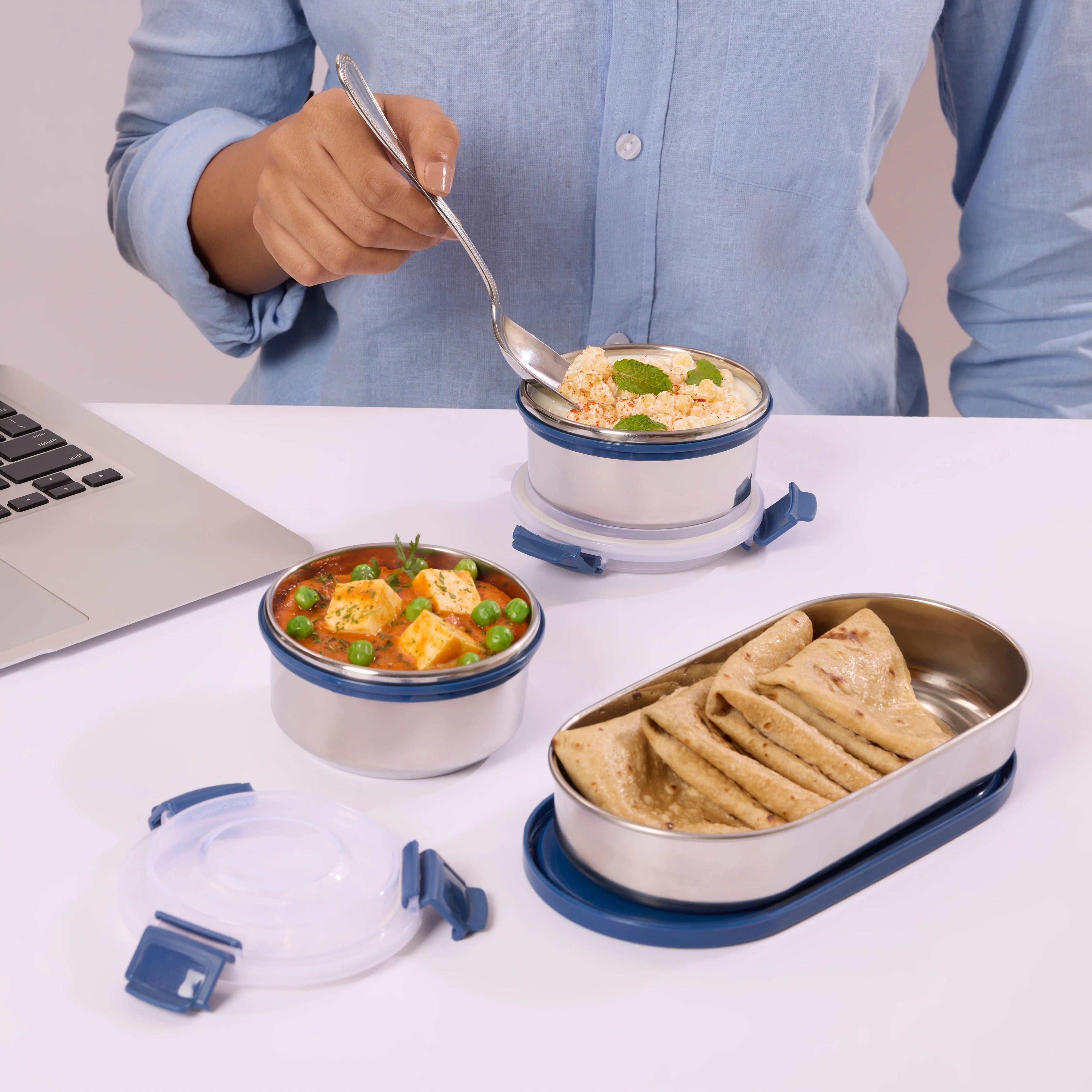 Nayasa Aqua Duplex Stainless Steel Lunch Box Set