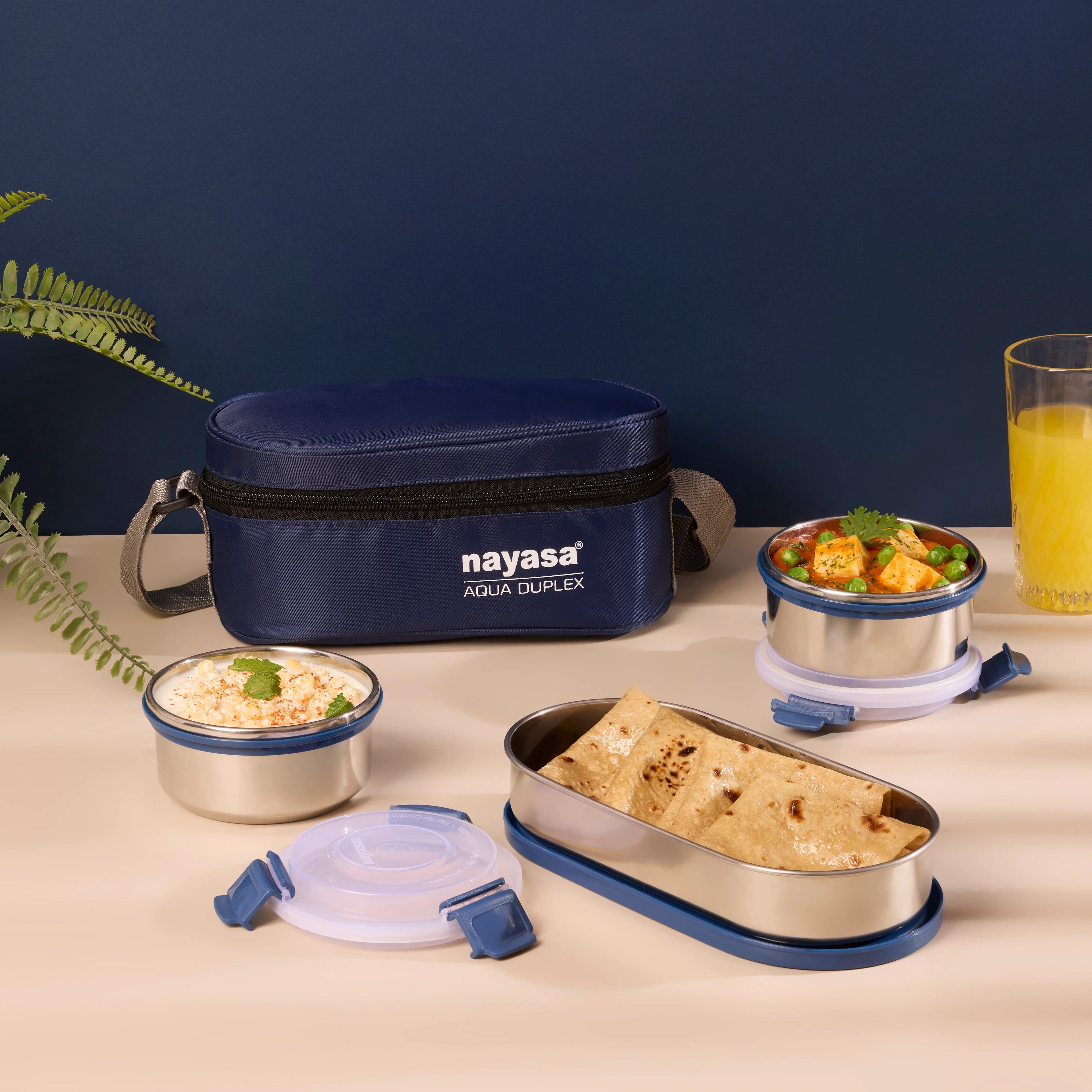 Nayasa Aqua Duplex Stainless Steel Lunch Box Set
