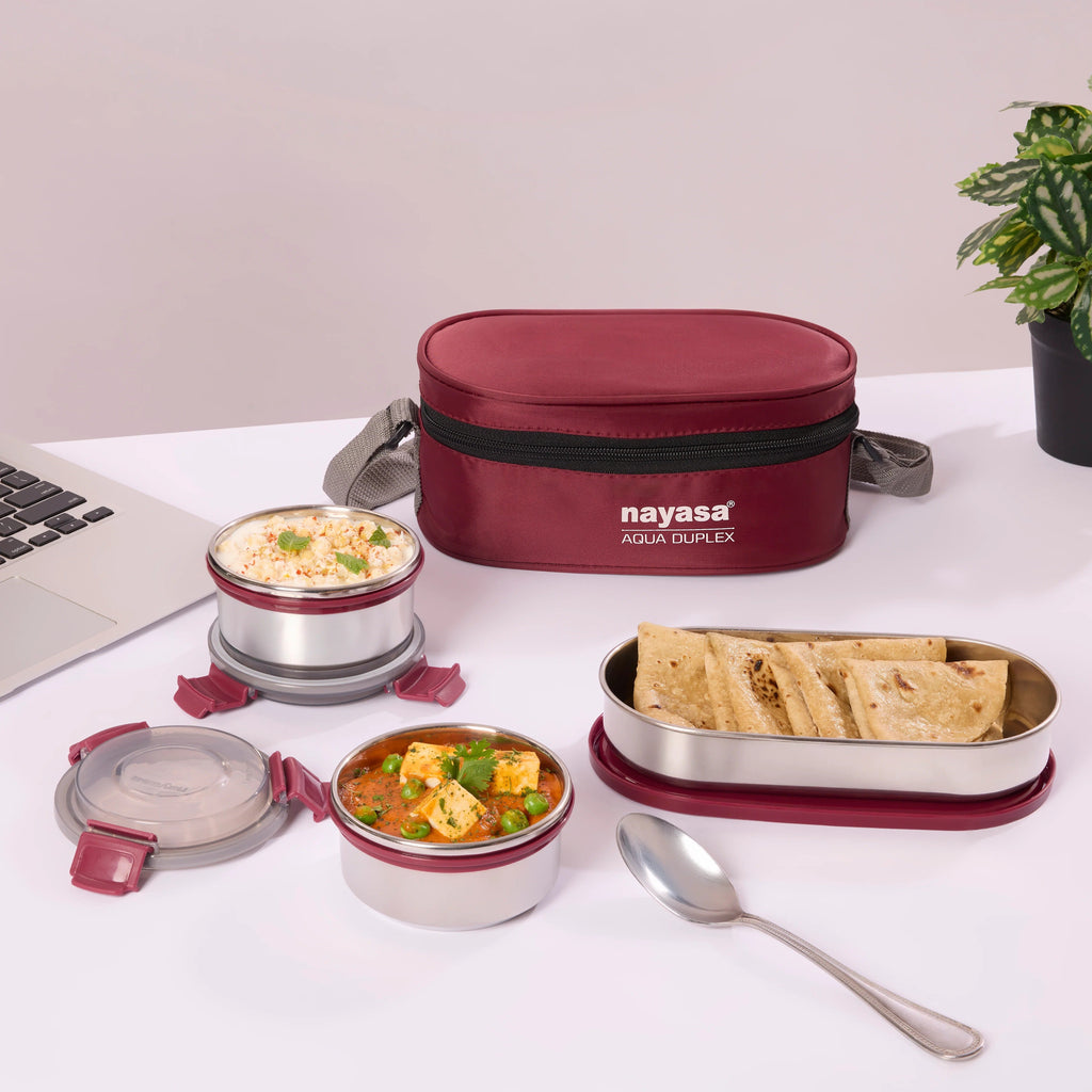 Nayasa Aqua Duplex Stainless Steel Lunch Box Set