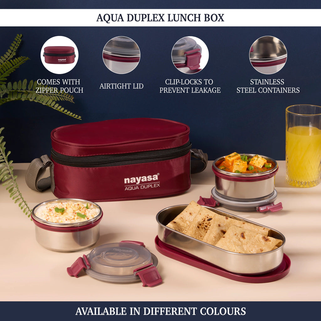 Nayasa Aqua Duplex Stainless Steel Lunch Box Set
