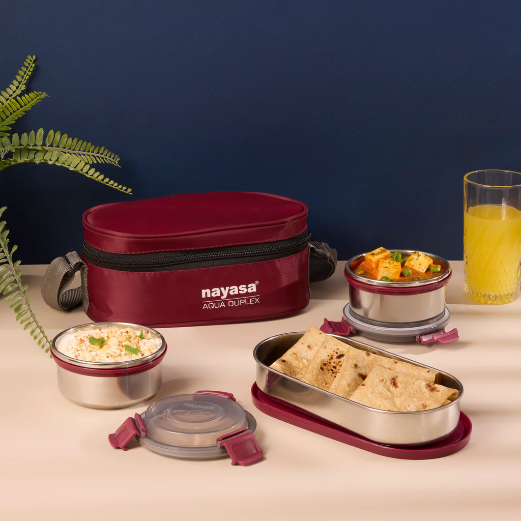 Nayasa Aqua Duplex Stainless Steel Lunch Box Set