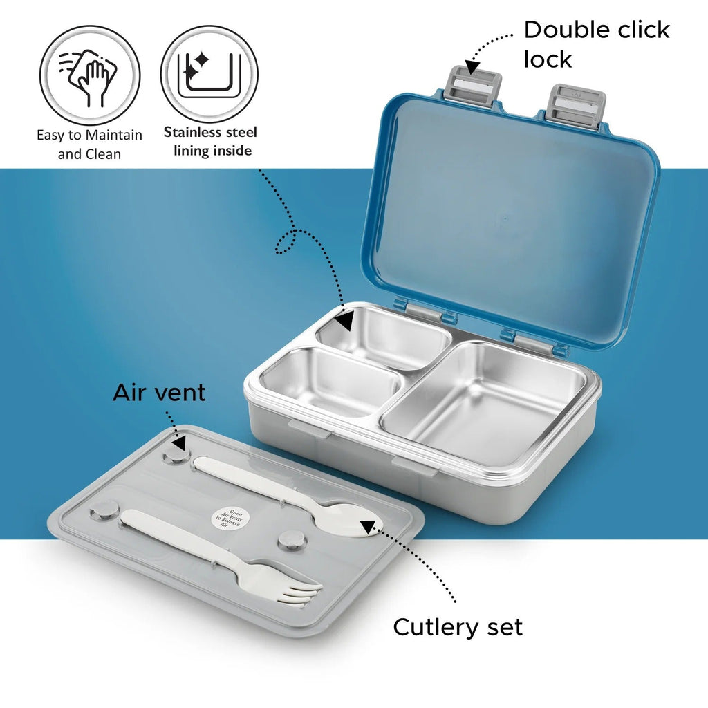 Nayasa Vitamax Insulated 3-Compartment Stainless Steel Lunch Box