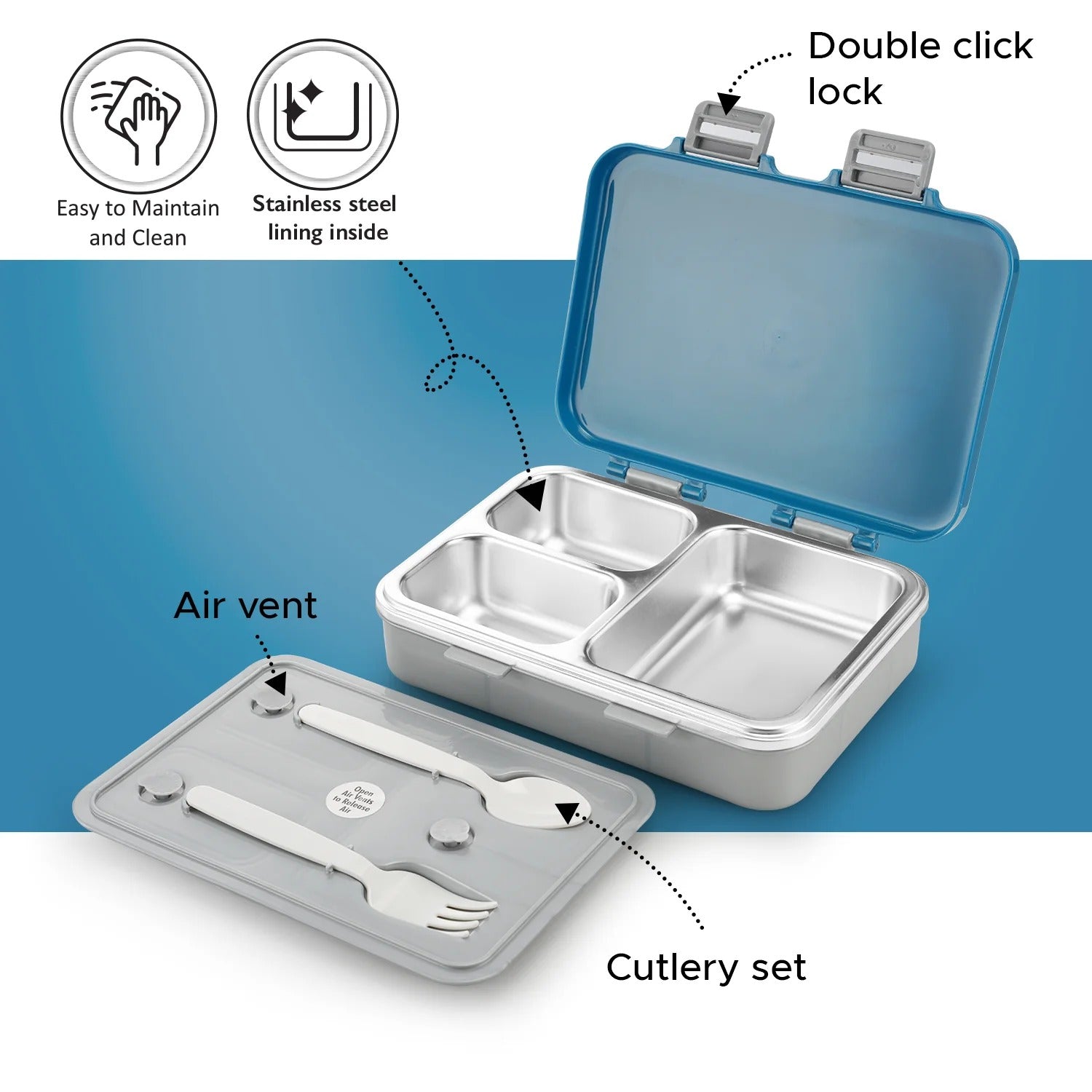 Nayasa Vitamax Insulated 3-Compartment Stainless Steel Lunch Box