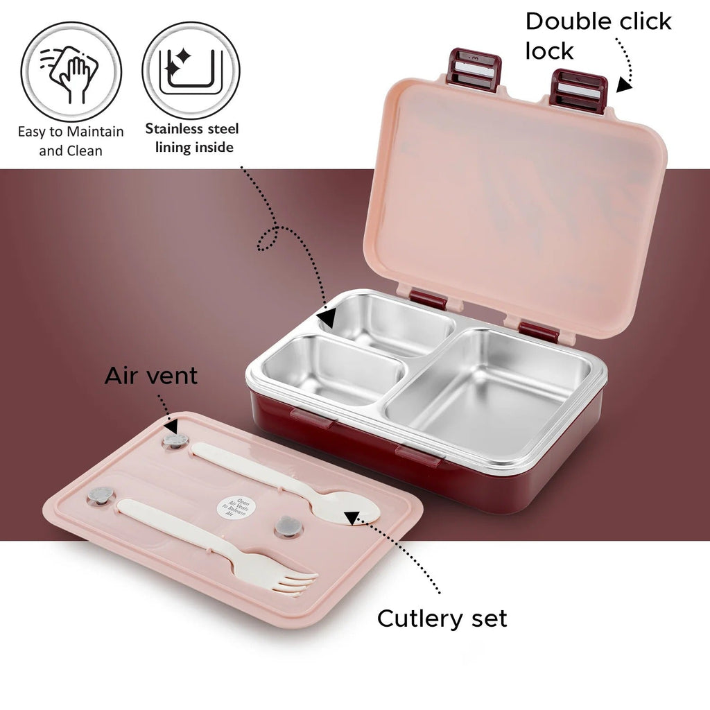Nayasa Vitamax Insulated 3-Compartment Stainless Steel Lunch Box