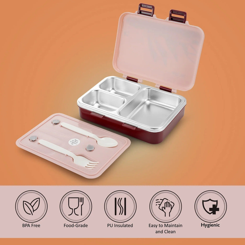 Nayasa Vitamax Insulated 3-Compartment Stainless Steel Lunch Box