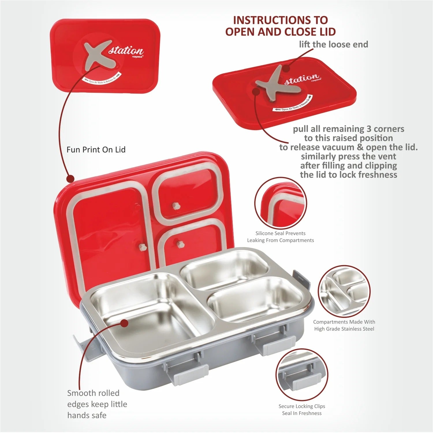 Nayasa X-Station Insulated Stainless Steel Lunch Box 750ml