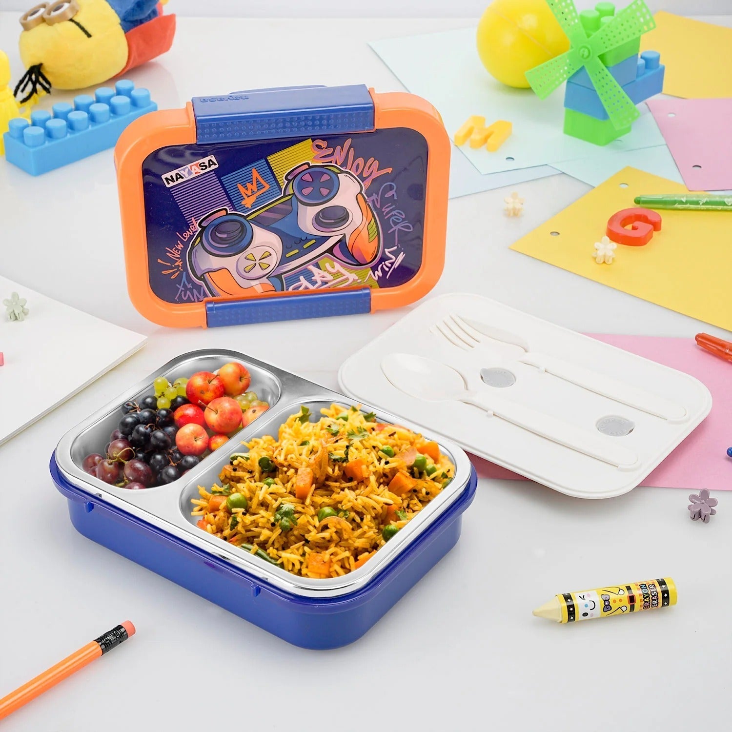 Nayasa Autobot Medium Dual-Compartment Insulated Lunch Box 650ml