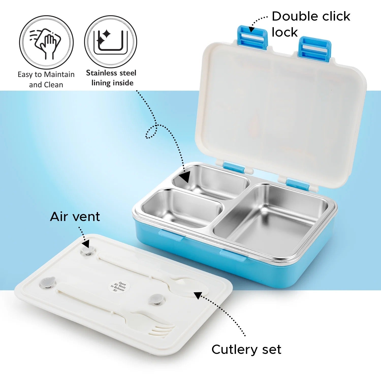 Nayasa Vitamax Insulated 3-Compartment Stainless Steel Lunch Box
