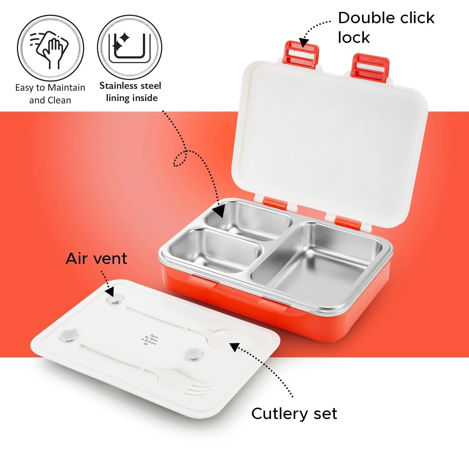 Nayasa Vitamax Insulated 3-Compartment Stainless Steel Lunch Box