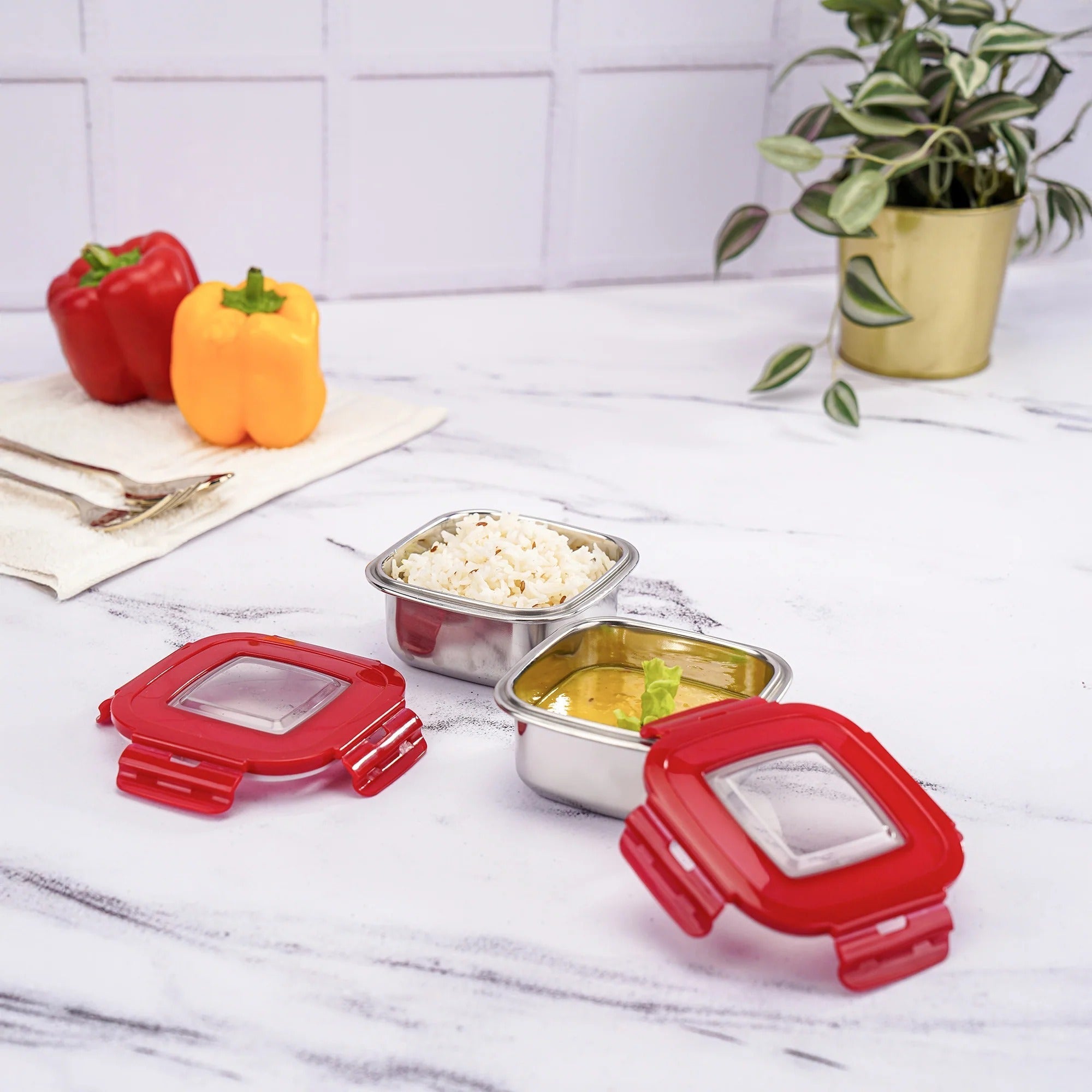 Nayasa Square Eco Lock Plastic Lunch Box 230ml Set of 2