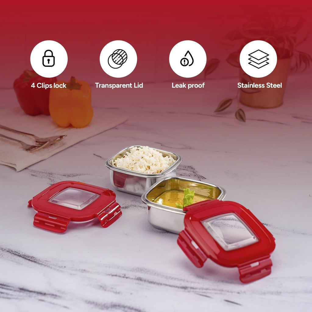 Nayasa Square Eco Lock Plastic Lunch Box 230ml Set of 2