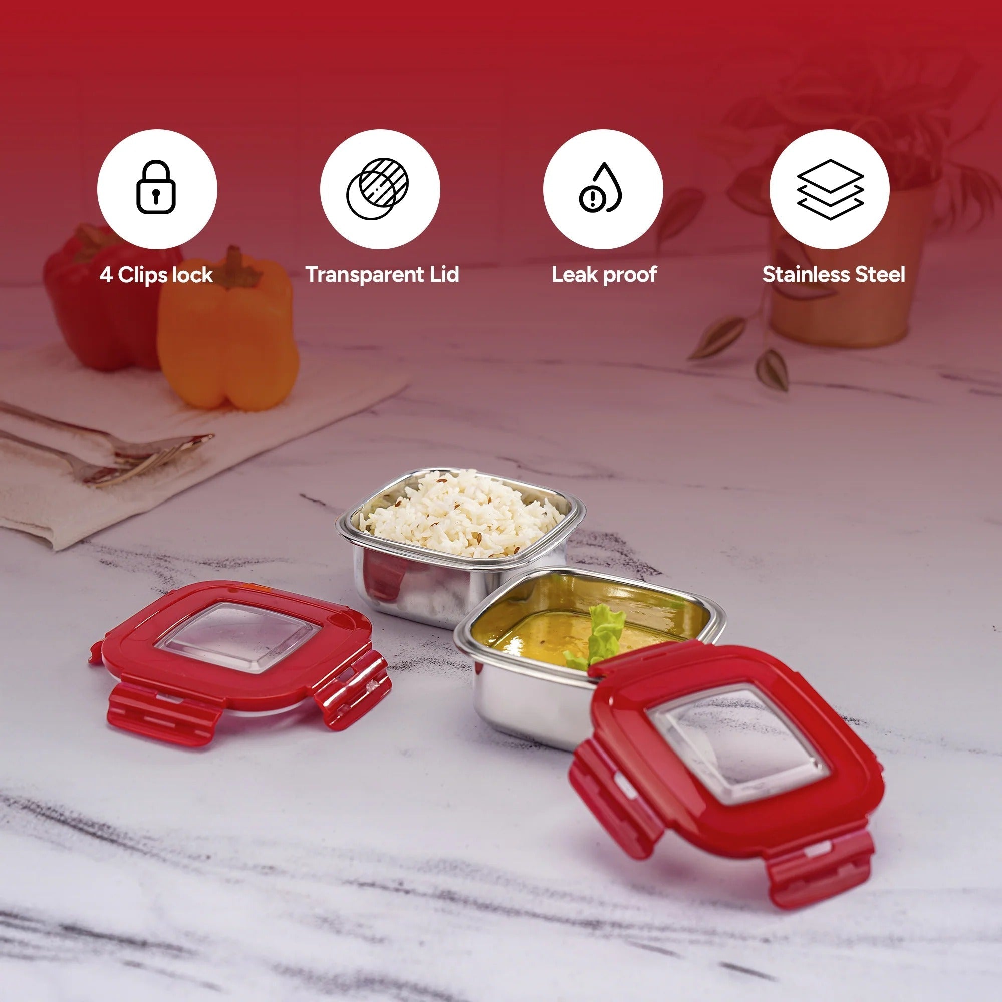 Nayasa Square Eco Lock Plastic Lunch Box 230ml Set of 2