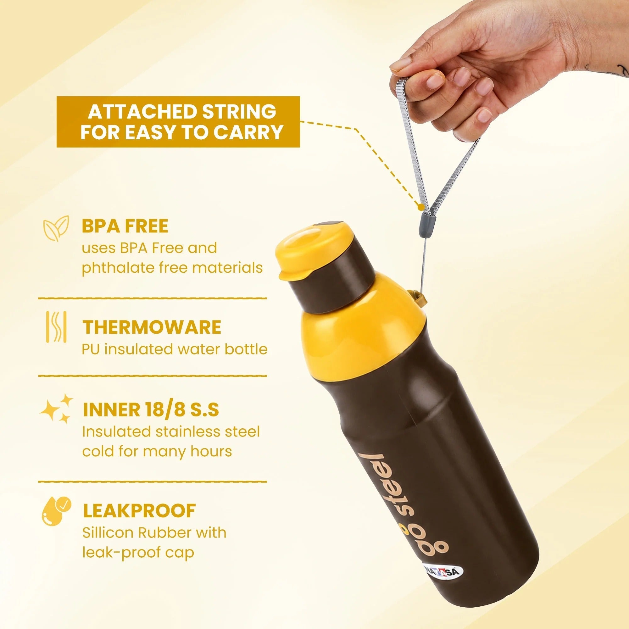 Nayasa Go Steel Insulated Water Bottle with Steel Inner - 700ML