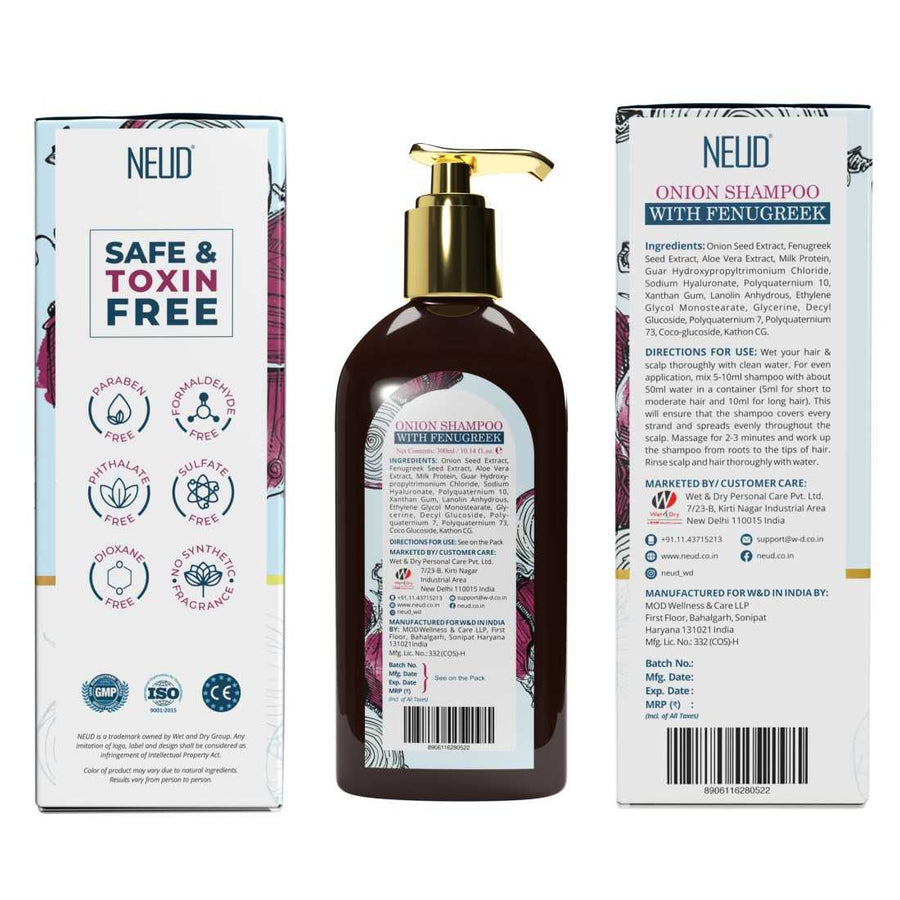 Neud Premium Onion Hair Shampoo With Fenugreek for Men & Women - 300 ml