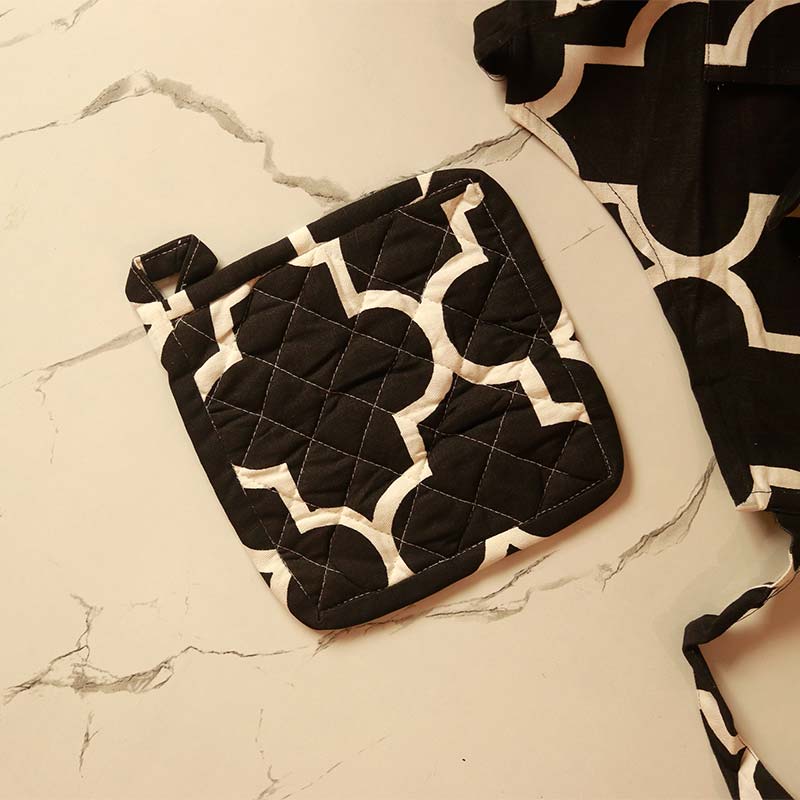 Abstract Black & White Kitchen Apron, Glove & Potholder Set