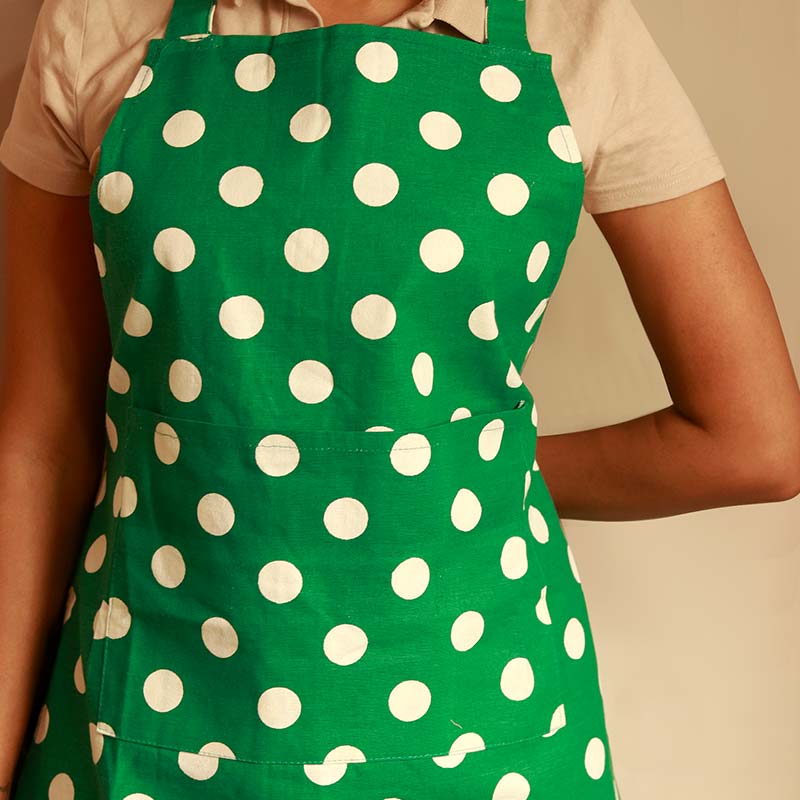 Green Polka Dot Kitchen Apron, Glove & Potholder Set